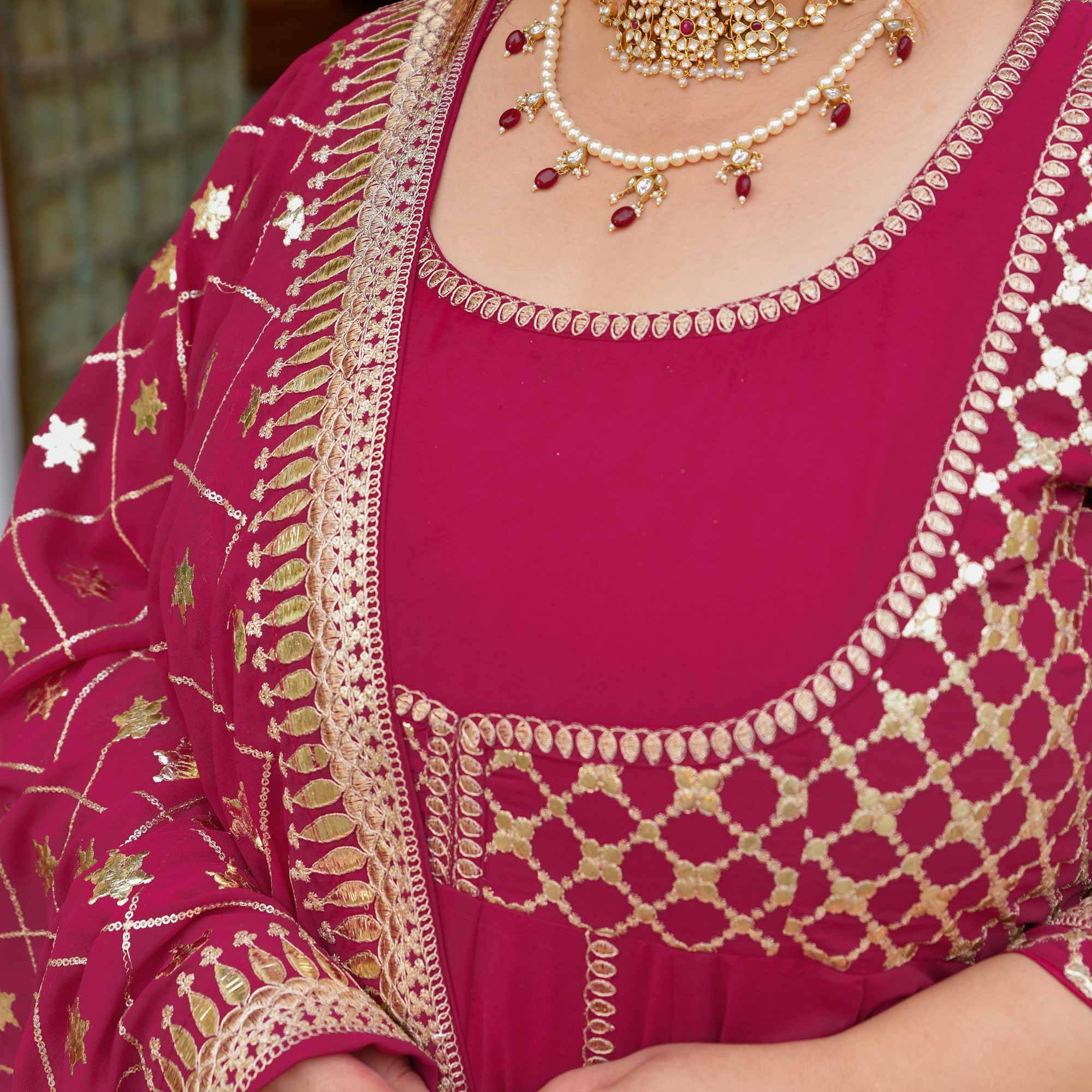 Raas aur Rose - Deep Pink Sequin Embroidered Georgette Anarkali Set - Image 9