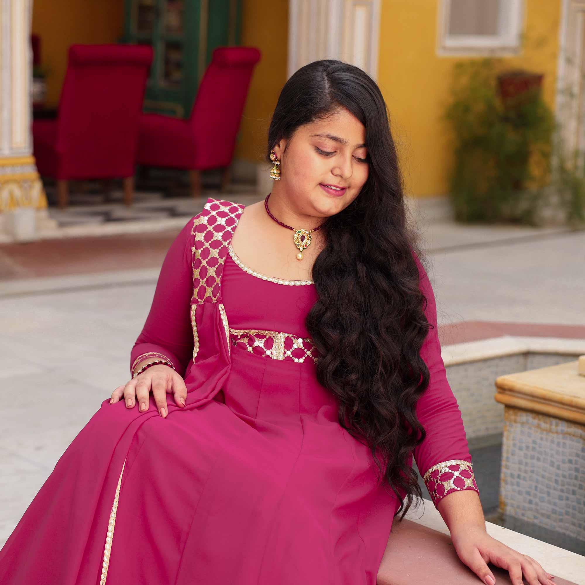 Radha Raas- Rose Pink Kids Georgette Anarkali With Dupatta - Image 3