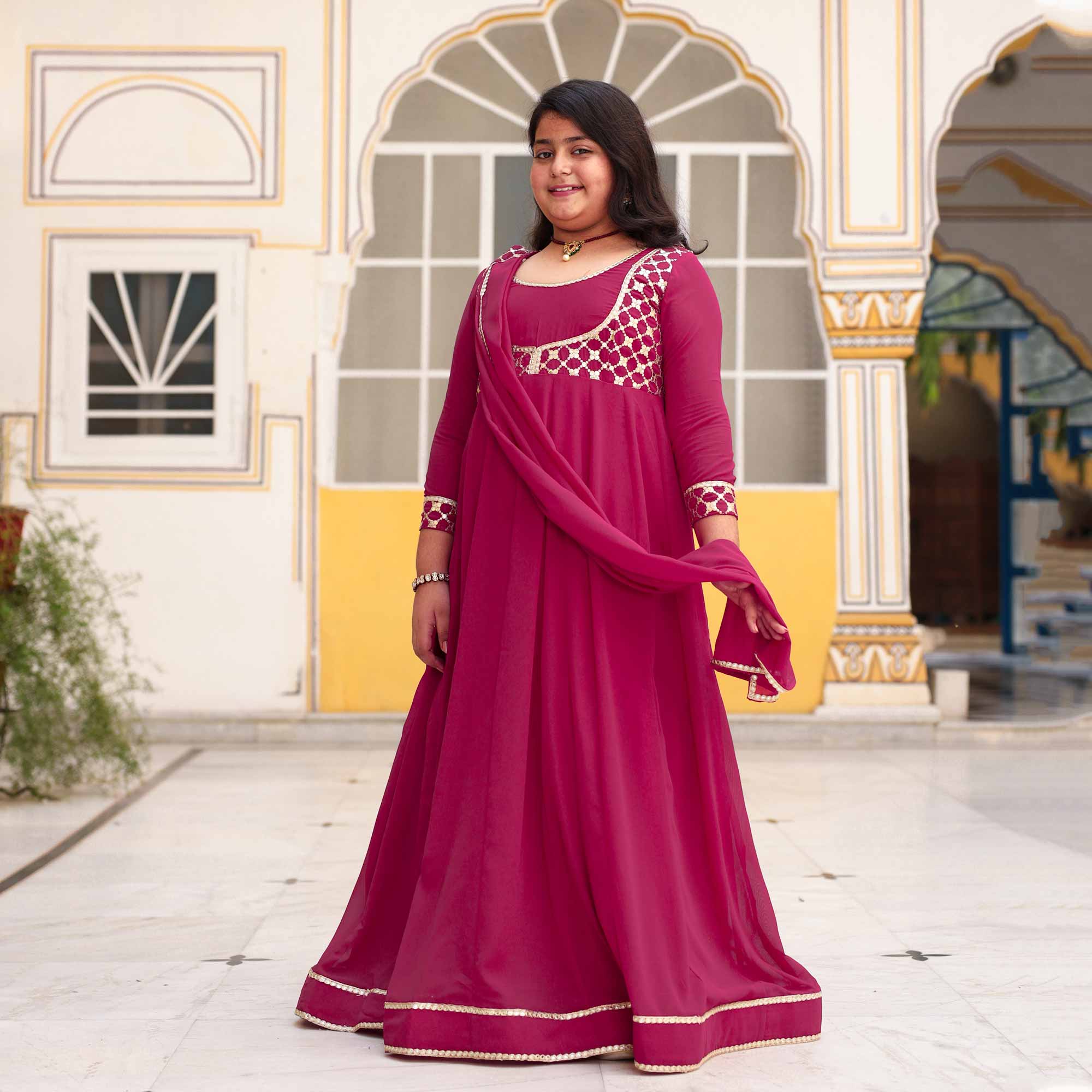 Radha Raas- Rose Pink Kids Georgette Anarkali With Dupatta - Image 6