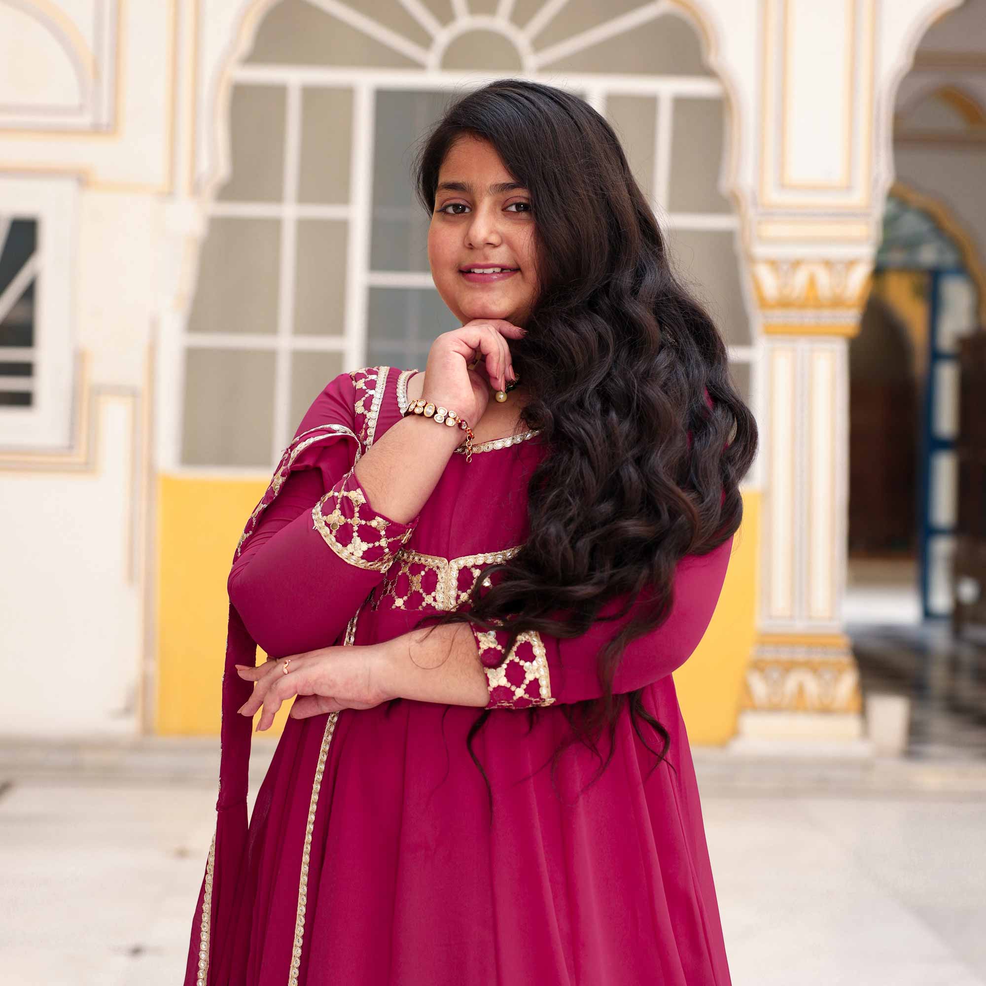 Radha Raas- Rose Pink Kids Georgette Anarkali With Dupatta - Image 7
