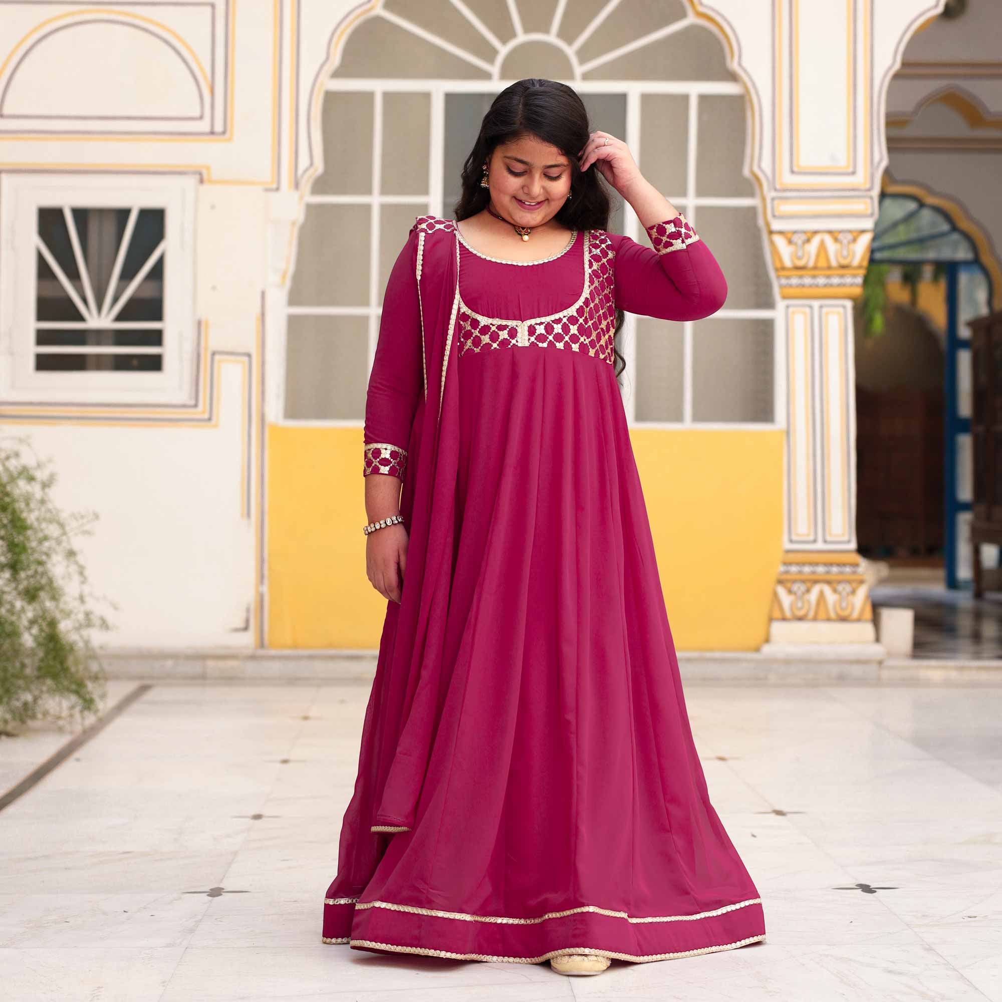 Radha Raas- Rose Pink Kids Georgette Anarkali With Dupatta - Image 9
