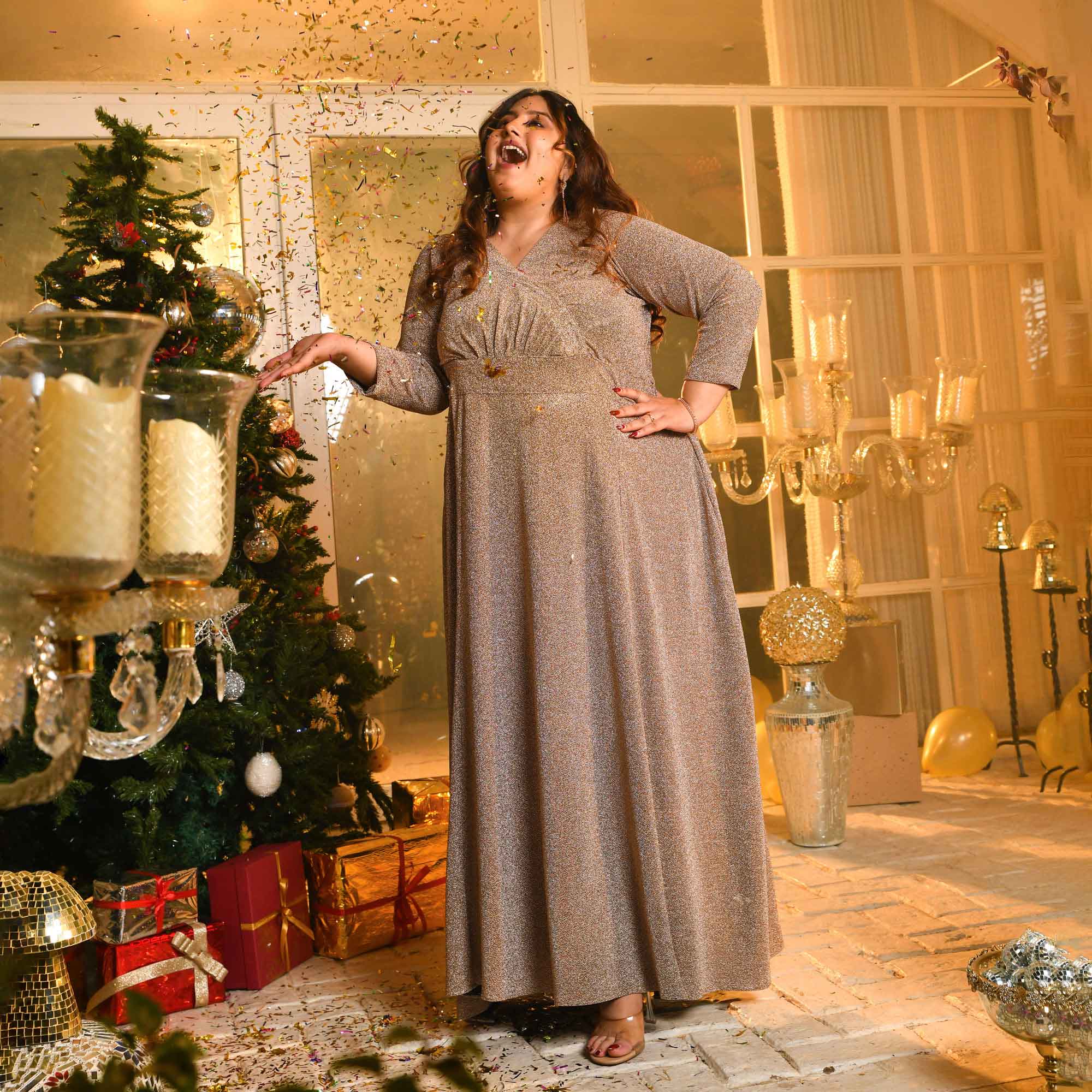 Rose Quartz - Rose gold shimmer stretchable Aline dress - Image 15
