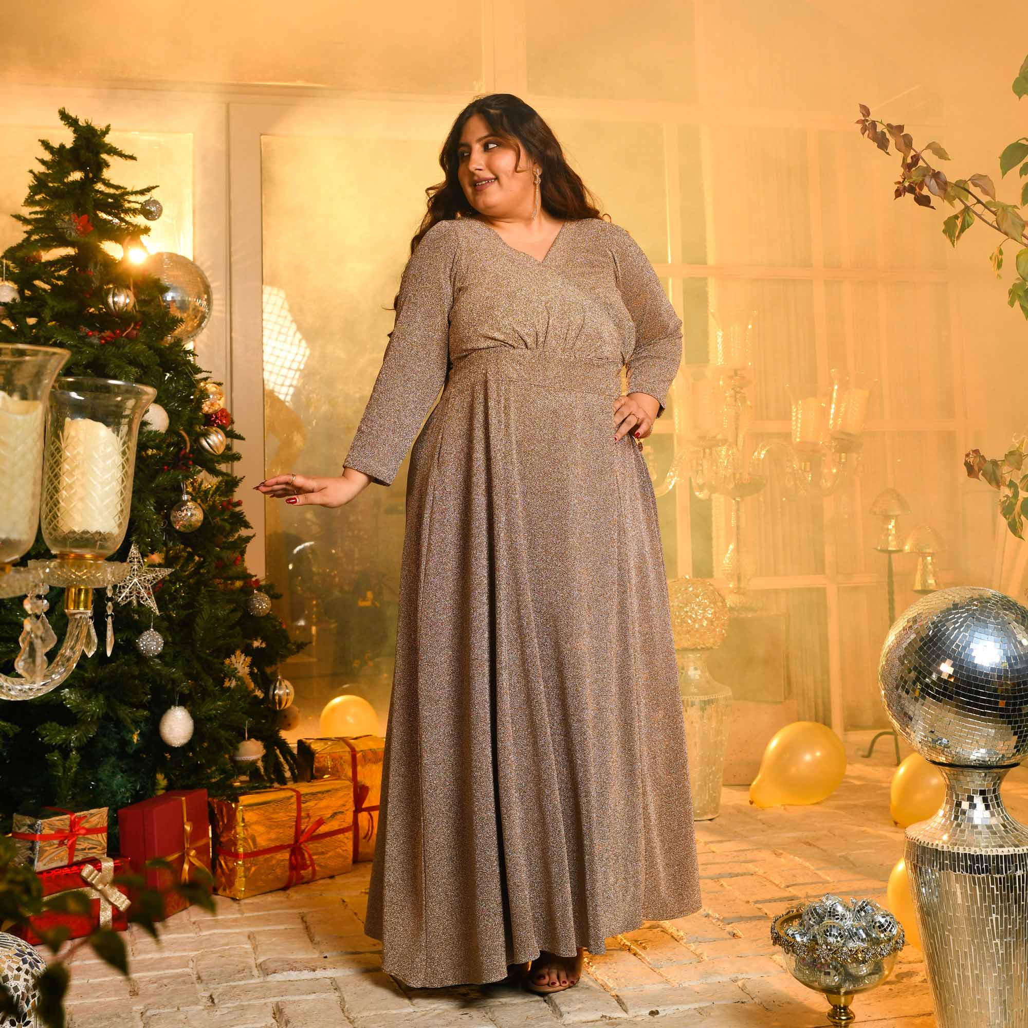 Rose Quartz - Rose gold shimmer stretchable Aline dress - Image 5