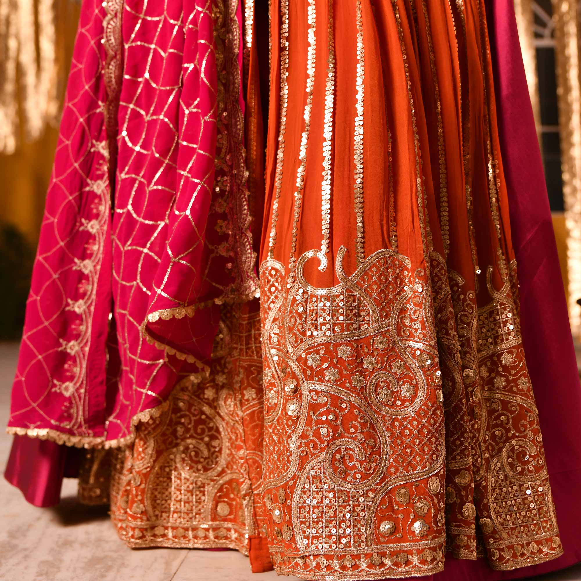 Rosette Royale - Rust Orange & Deep Pink Sequin Embroidered Pure georgette Anarkali Skirt Set - Image 13