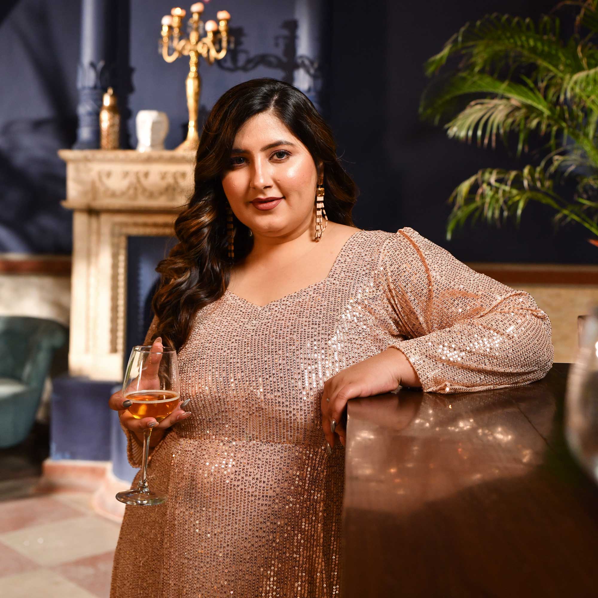 Rosy Gold Luxe Sequin Net Stretchable Dress - Image 9