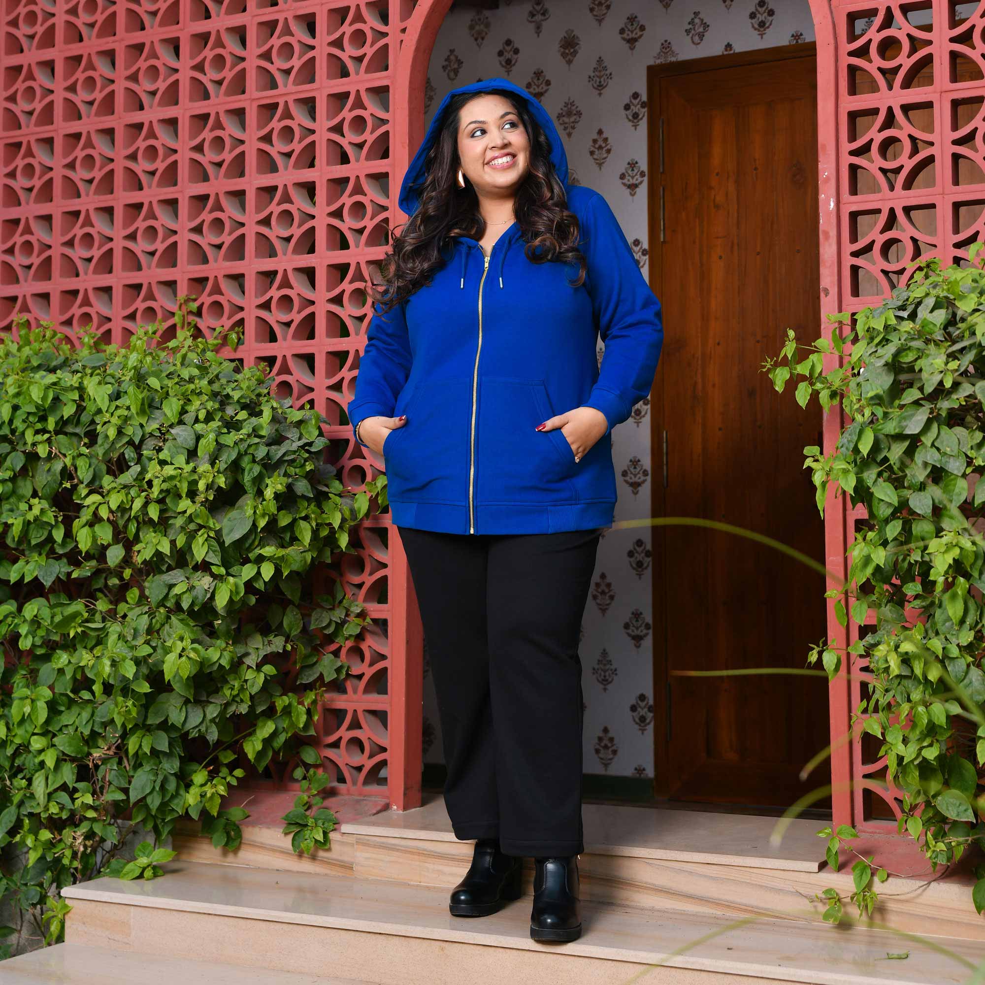 Royal Blue Woollen Fleece Zipper Hoodie Jacket - Image 5