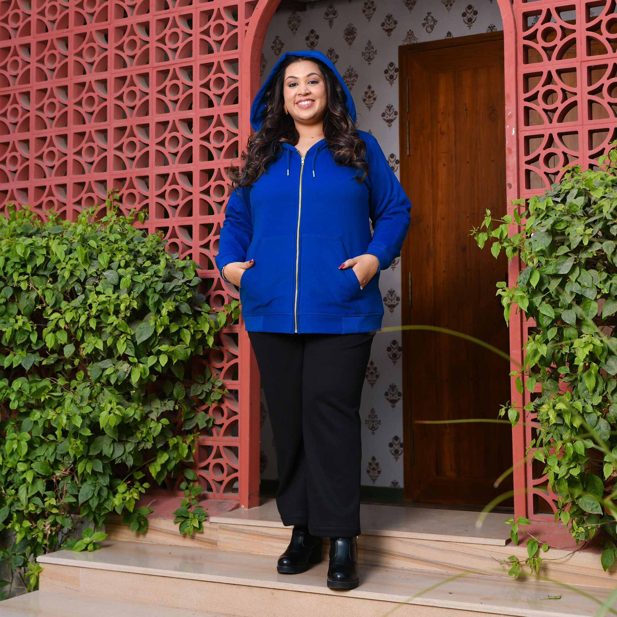 Royal Blue Woollen Fleece Zipper Hoodie Jacket - Image 7