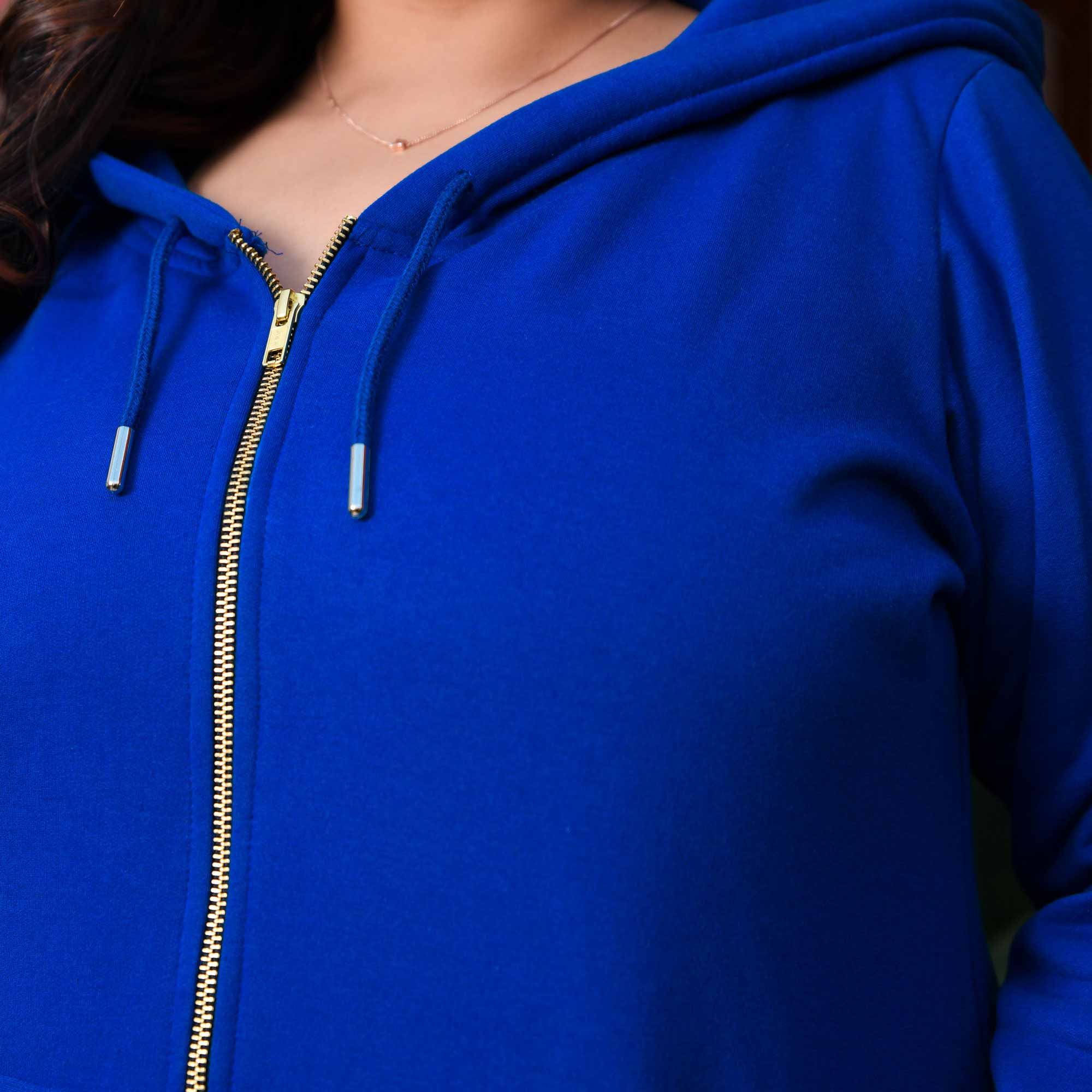 Royal Blue Woollen Fleece Zipper Hoodie Jacket - Image 8