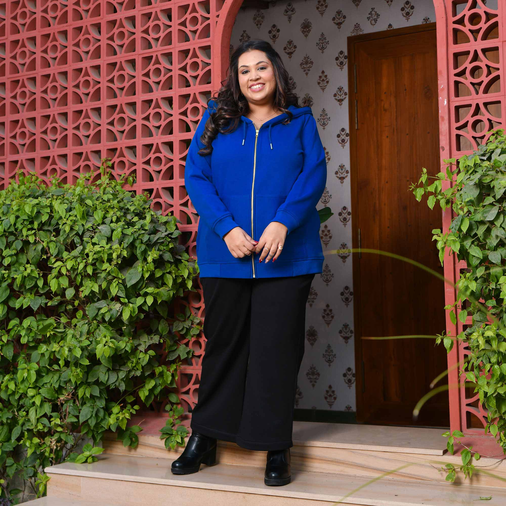 Royal Blue Woollen Fleece Zipper Hoodie Jacket - Image 9