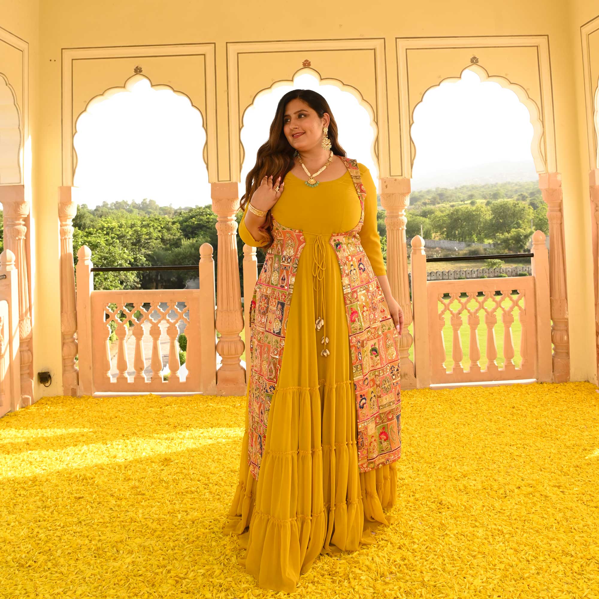 Royal Glow Tiered Dress With Embroidered Cape - Image 11