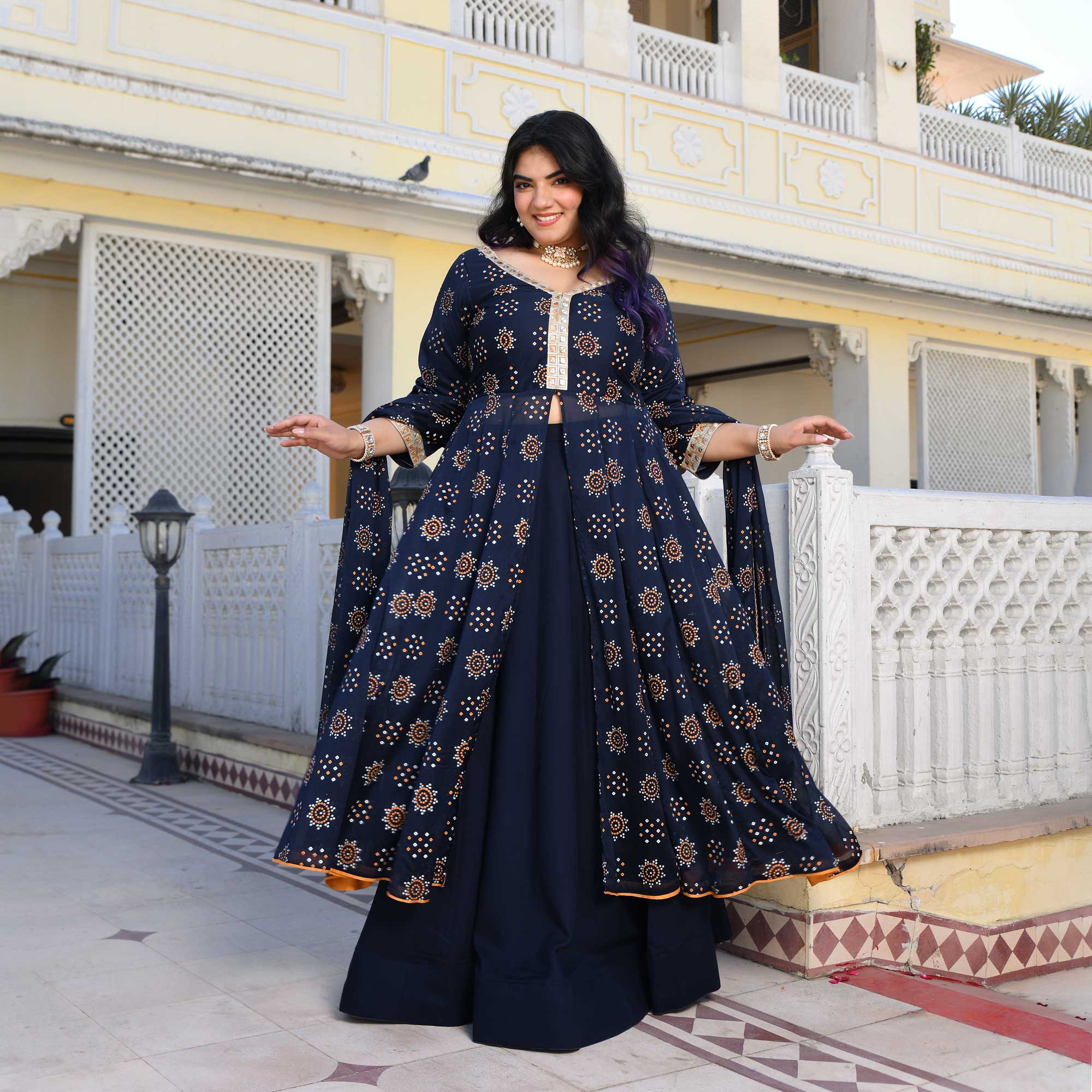 Royal Rhyme Bandhani Crepe Anarkali Lehenga Set - Image 7