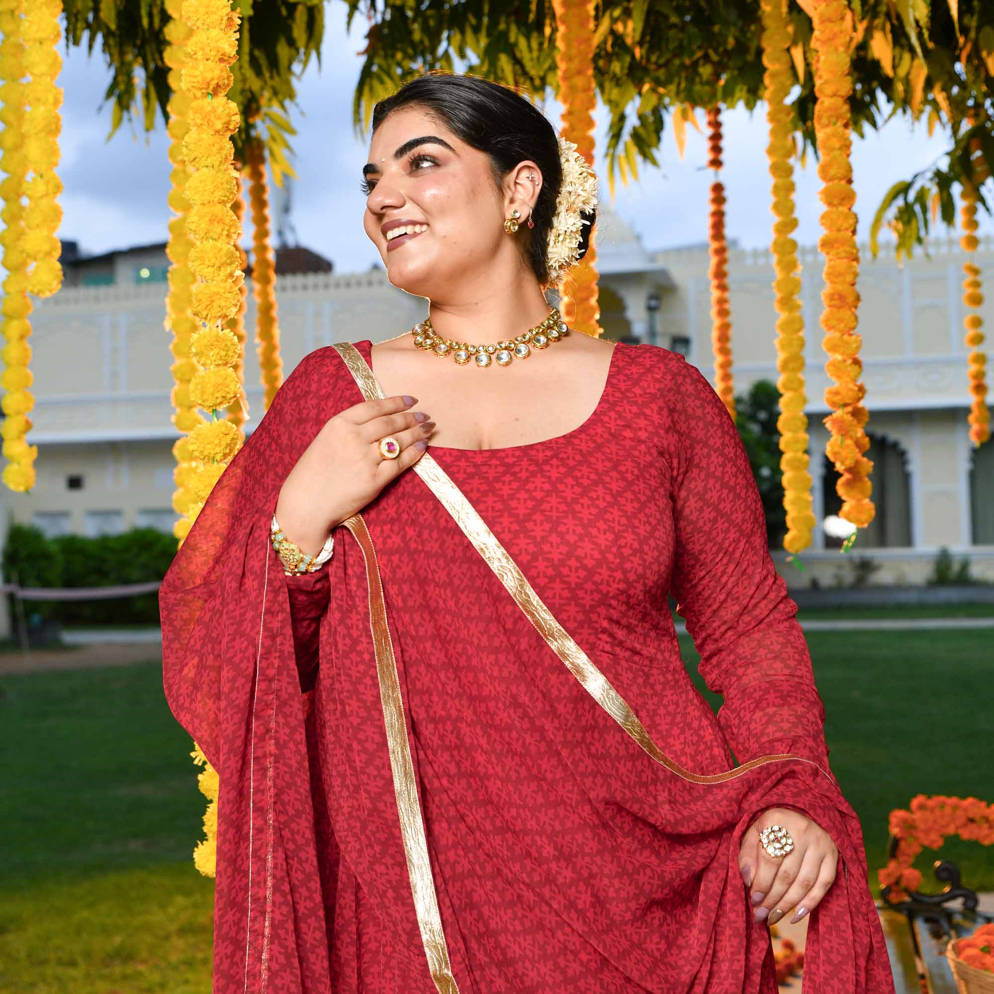 Ruby Rush- Cherry Red Georgette Anarkali Set - Image 2