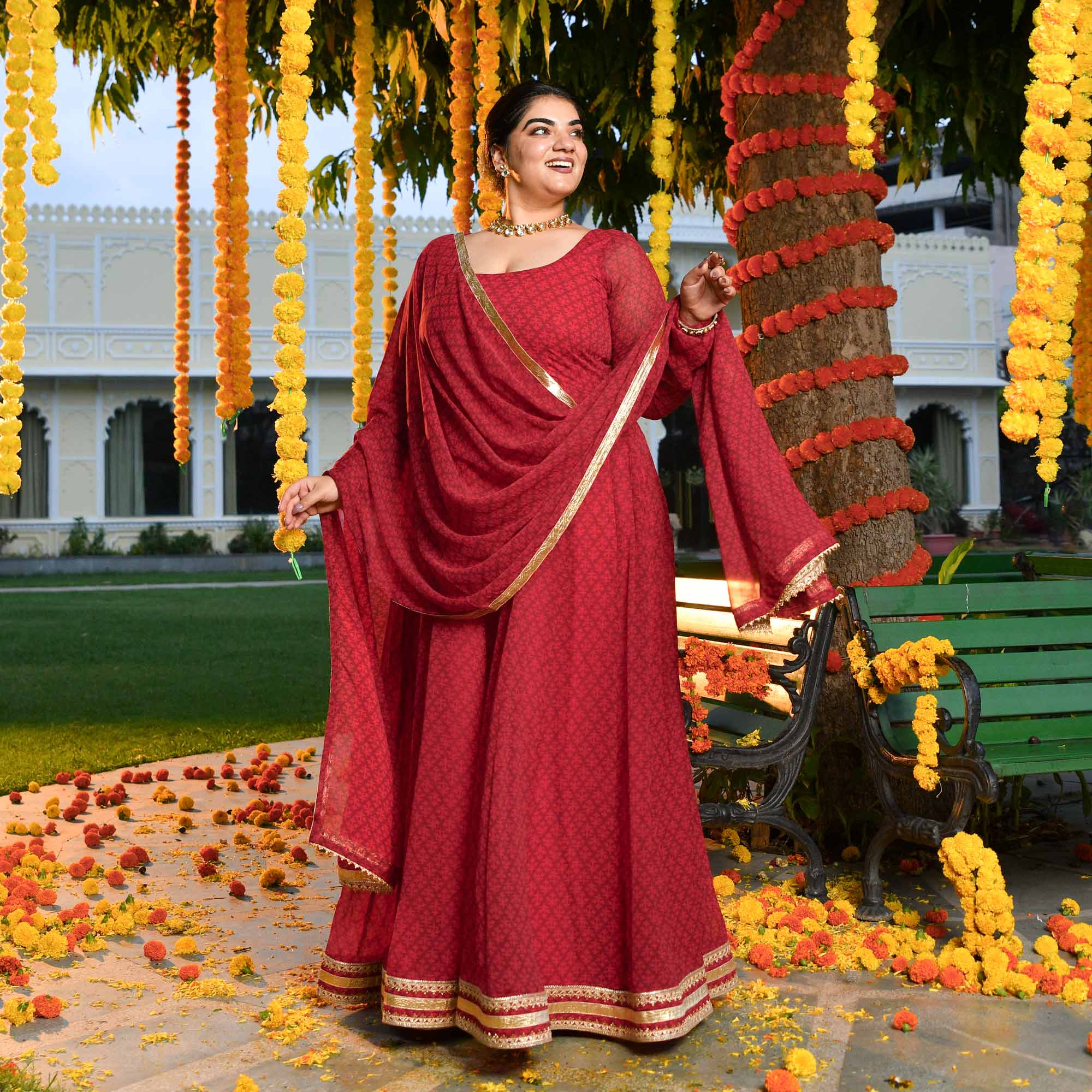 Ruby Rush- Cherry Red Georgette Anarkali Set - Image 3