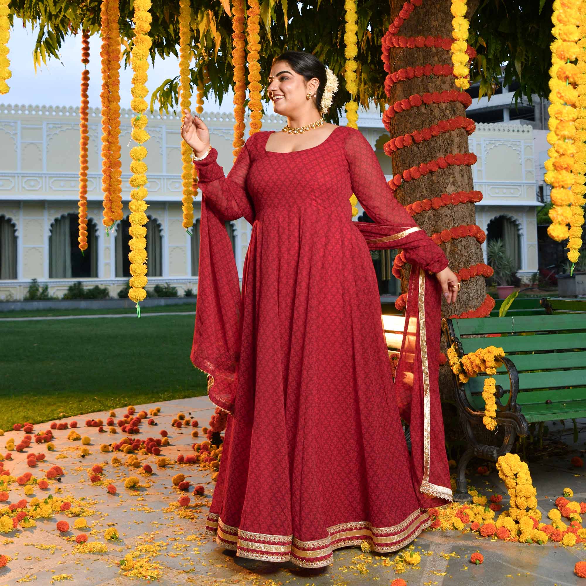 Ruby Rush- Cherry Red Georgette Anarkali Set - Image 4