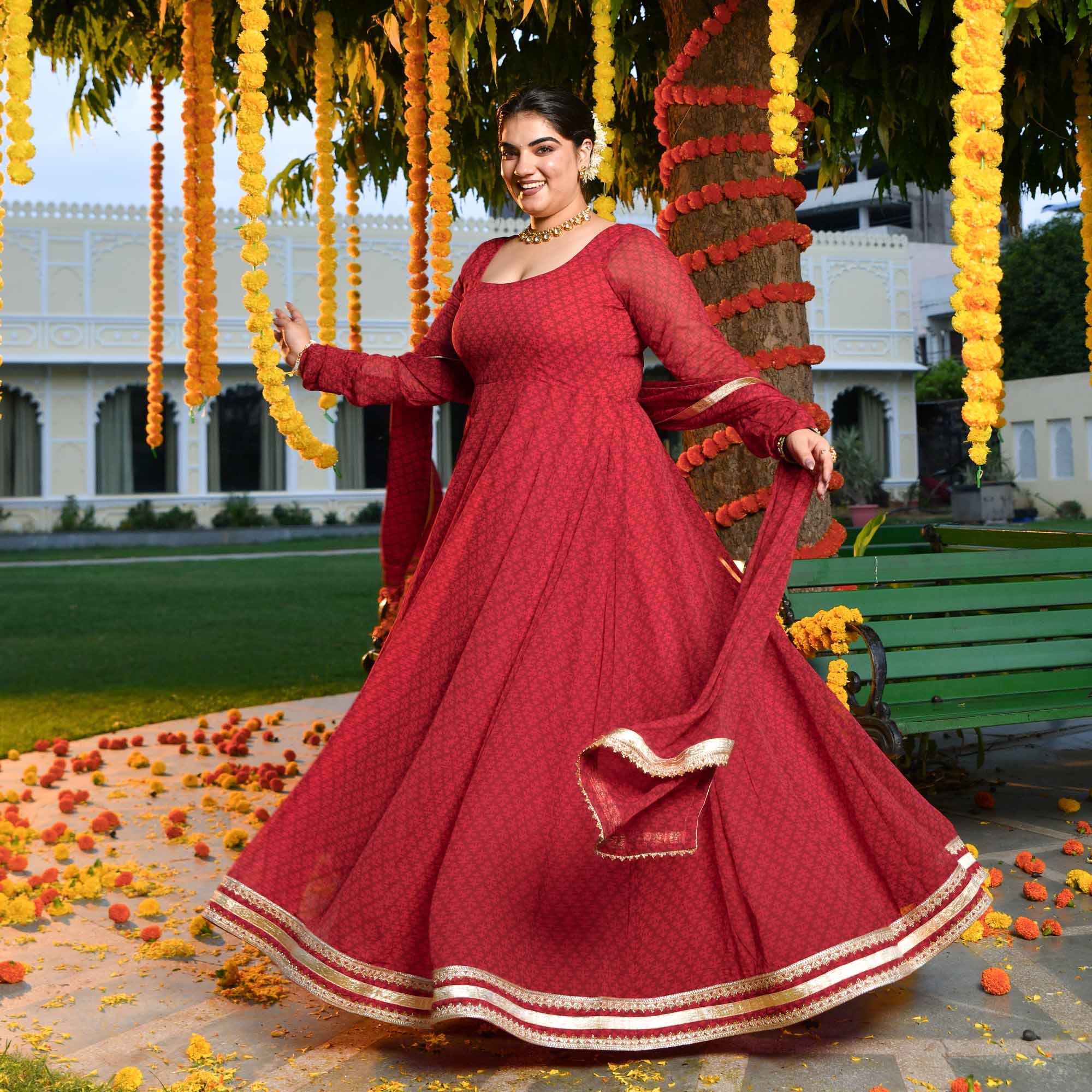 Ruby Rush- Cherry Red Georgette Anarkali Set - Image 5