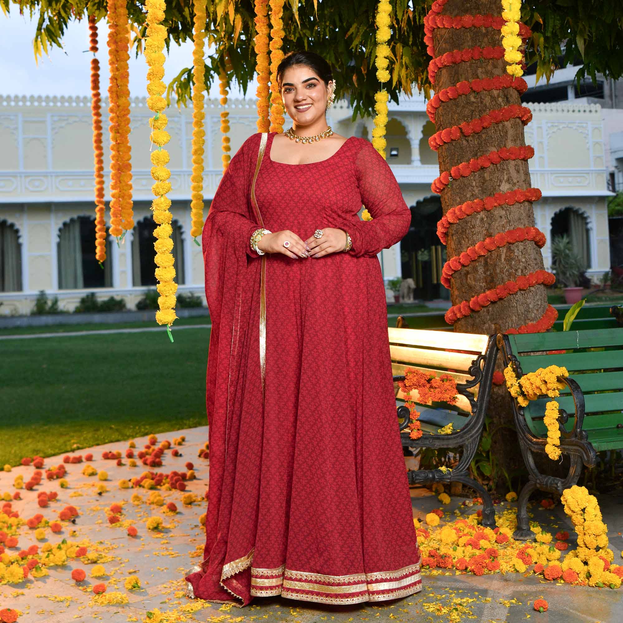 Ruby Rush- Cherry Red Georgette Anarkali Set - Image 6