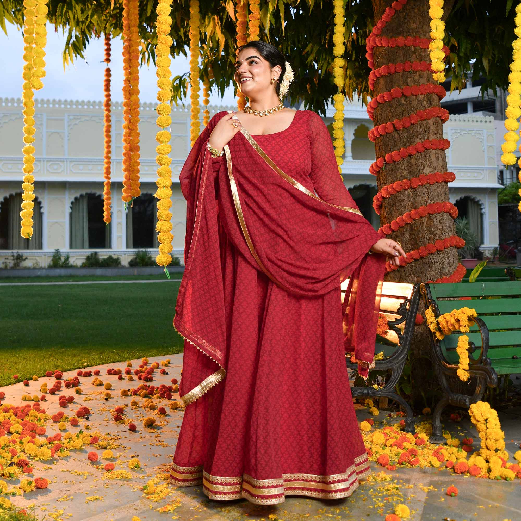 Ruby Rush- Cherry Red Georgette Anarkali Set - Image 7