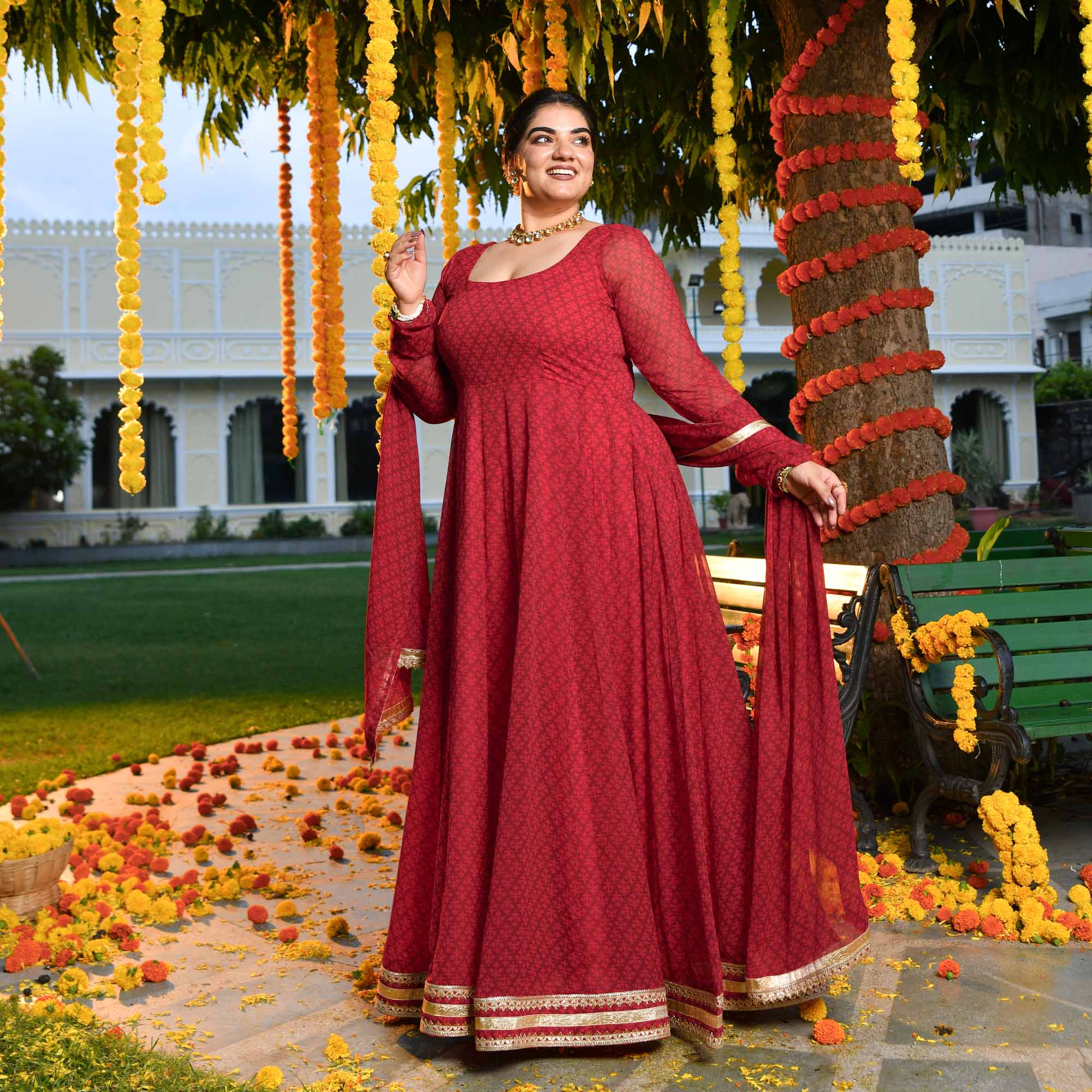 Ruby Rush- Cherry Red Georgette Anarkali Set - Image 8