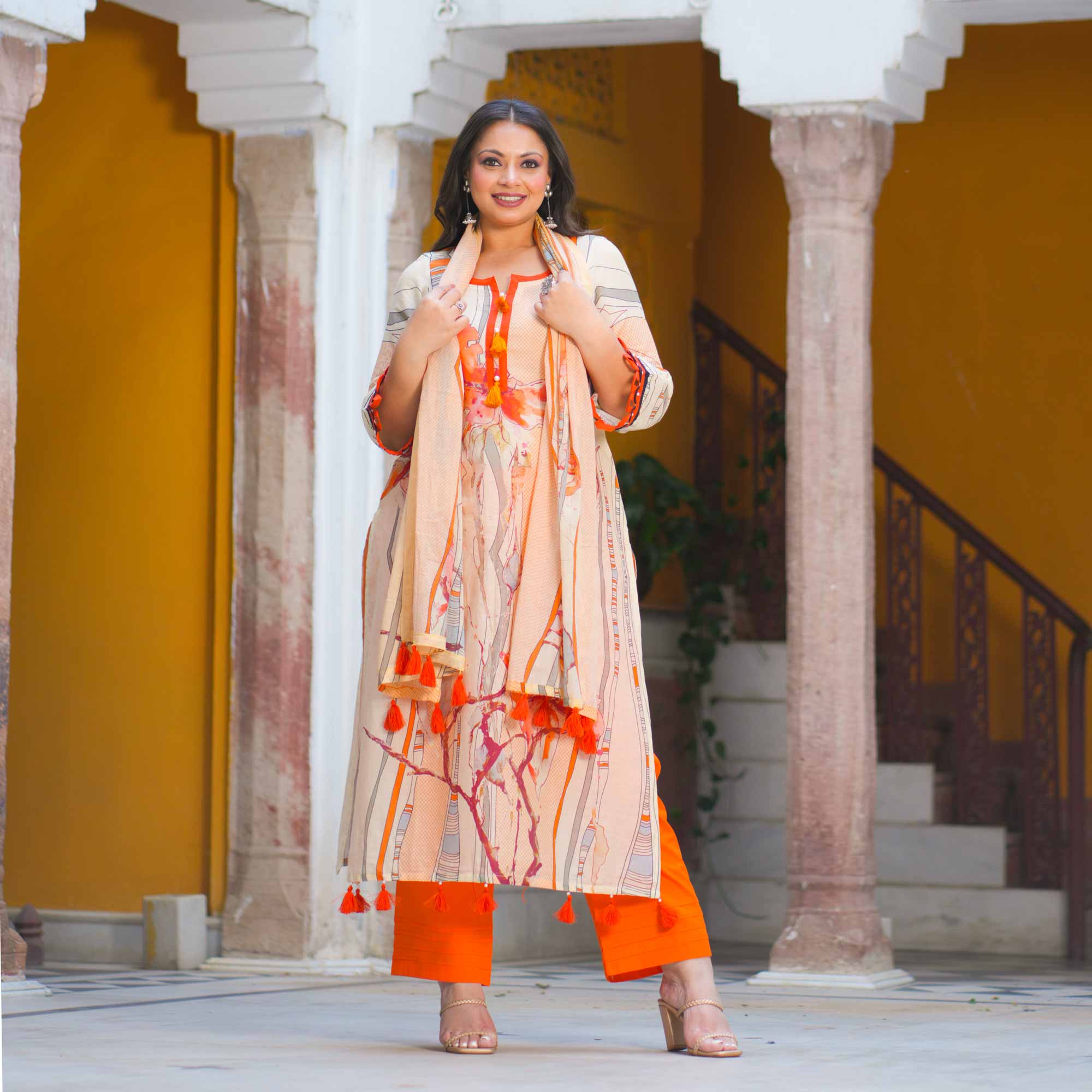 Saffron Sunset Summer Story Cotton Suit Set - Image 8