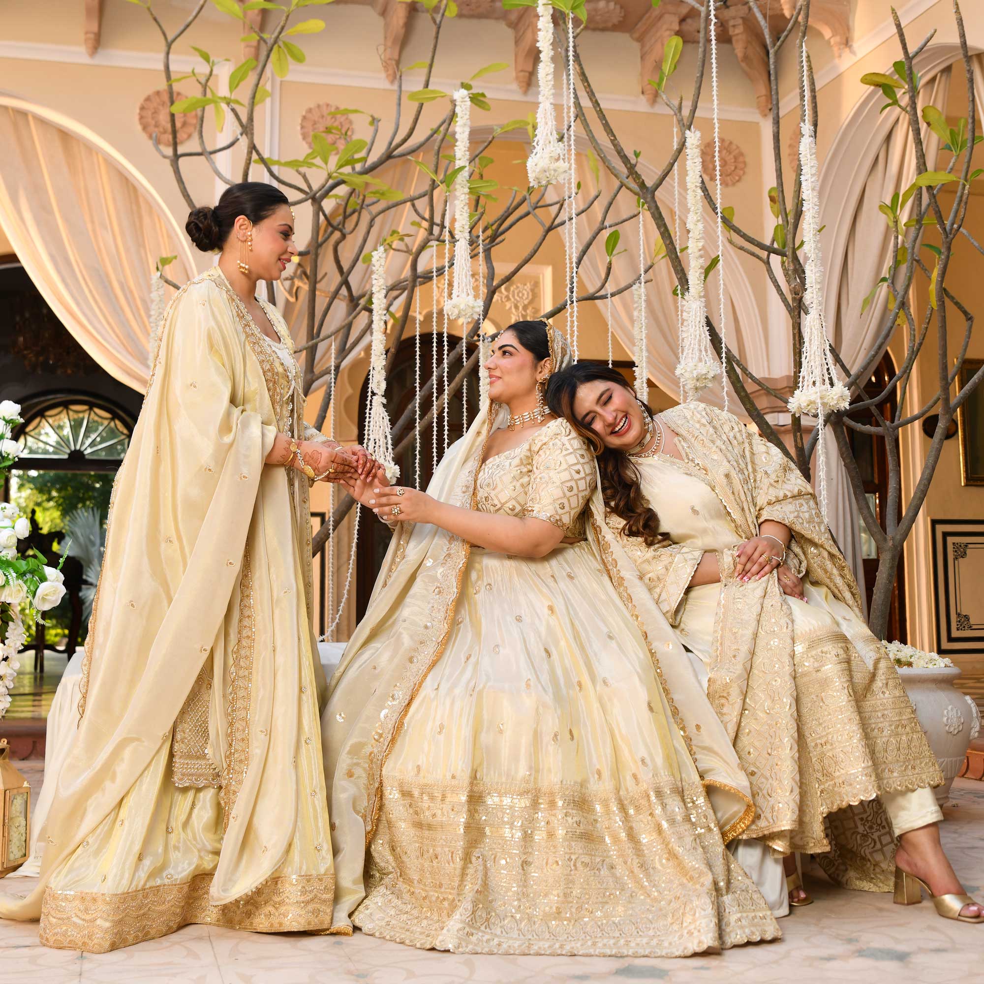 SAHIBA - Ivory & Gold Sequin Embroidered Pure Tissue Silk Suit Set - Image 16