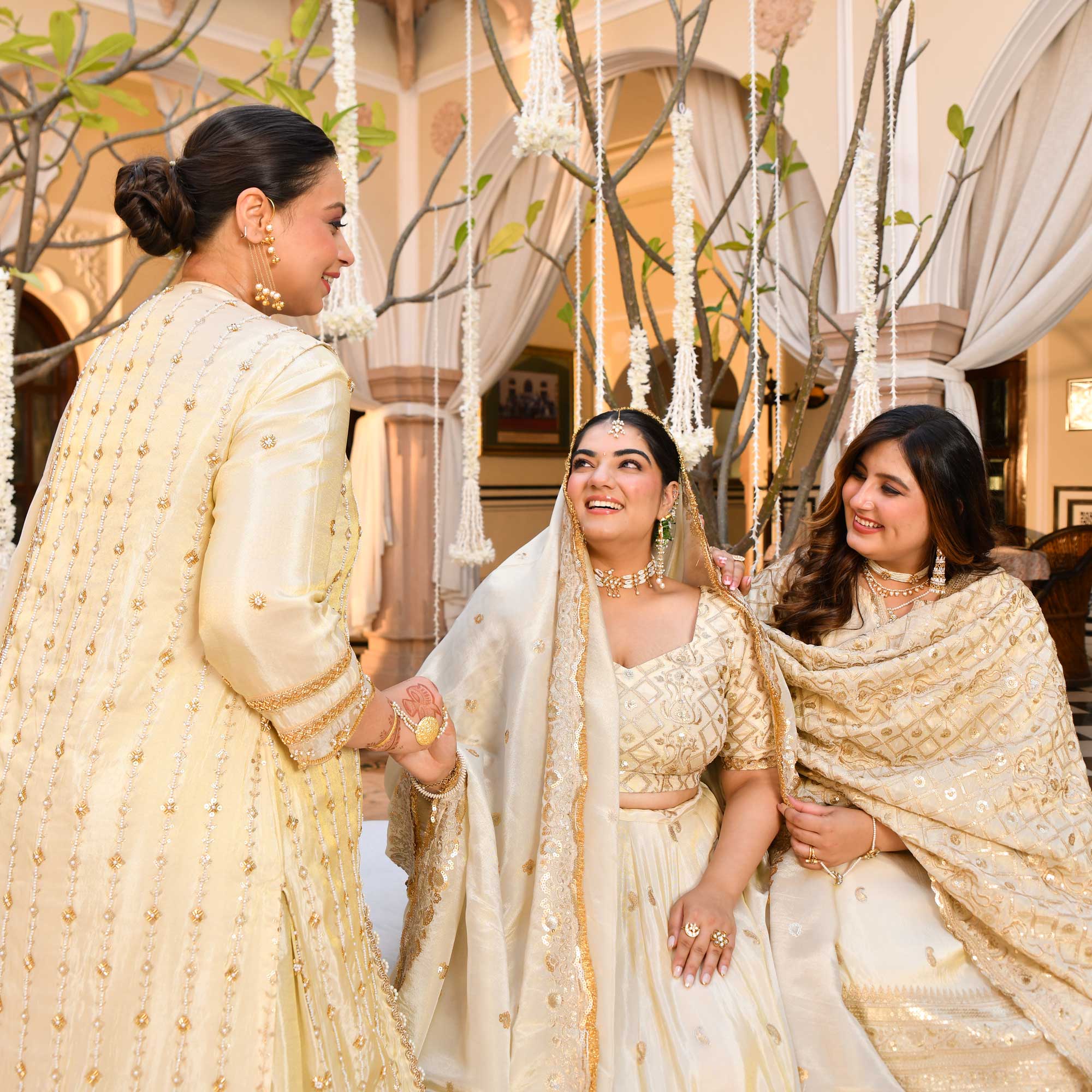 SAHIBA - Ivory & Gold Sequin Embroidered Pure Tissue Silk Suit Set - Image 7