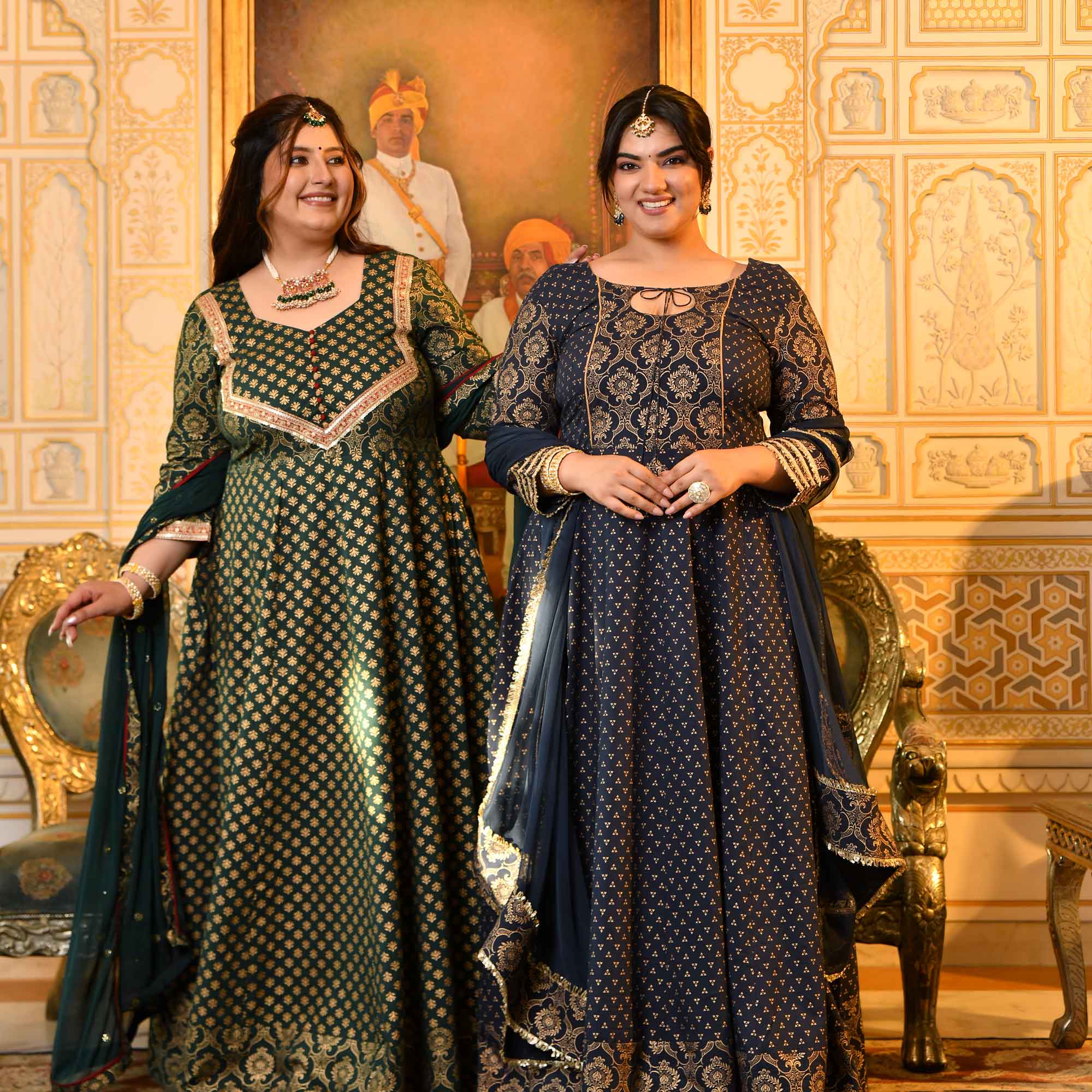 Sajda- Bottle Green & Gold Sequin Embroidered Cotton Anarkali - Image 11