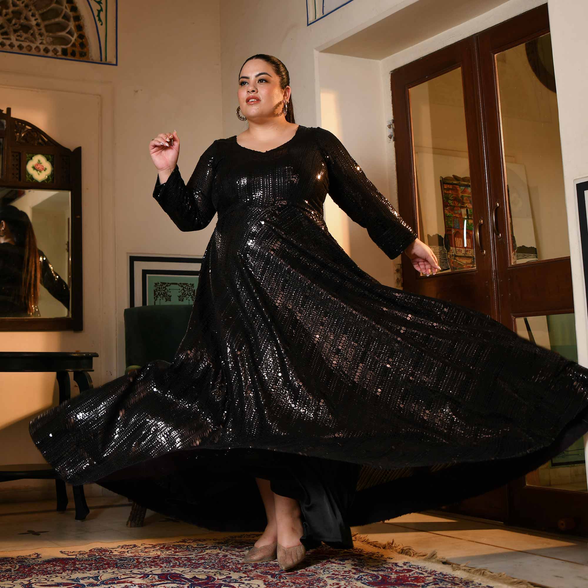 Sequined Nights- Black georgette sequin embroidered dress - Image 11