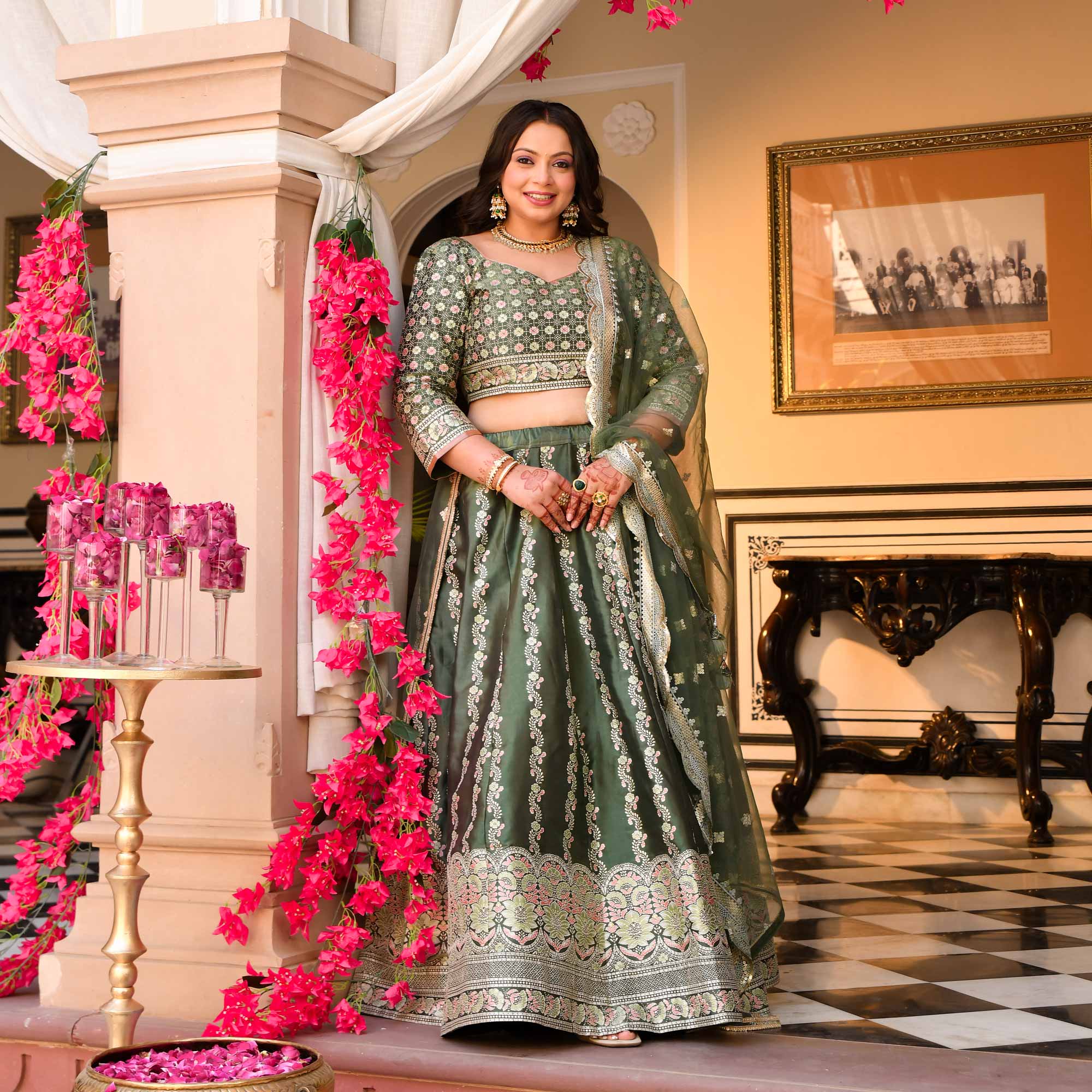 Shyama - Greenish Teal Fusion Lehenga Set - Image 4