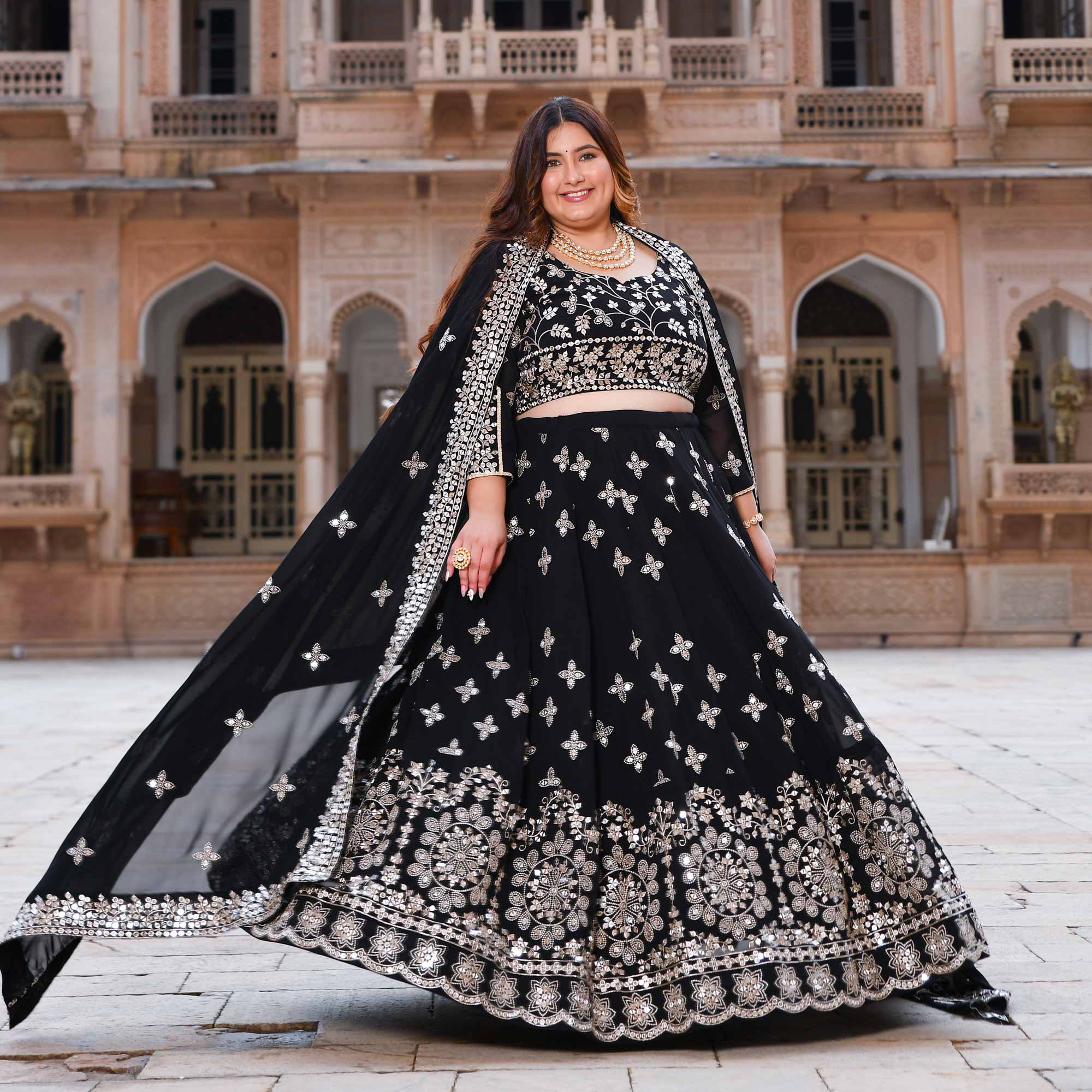 Sitaron Ki Raat- Black Sequin Embroidered Georgette Lehenga Set - Image 9