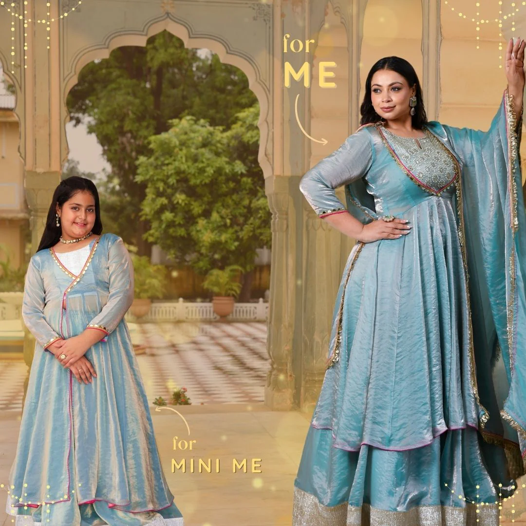 Aasman Ka Moti - Sky Blue Tissue Silk Embroidered Cape Set - Image 13