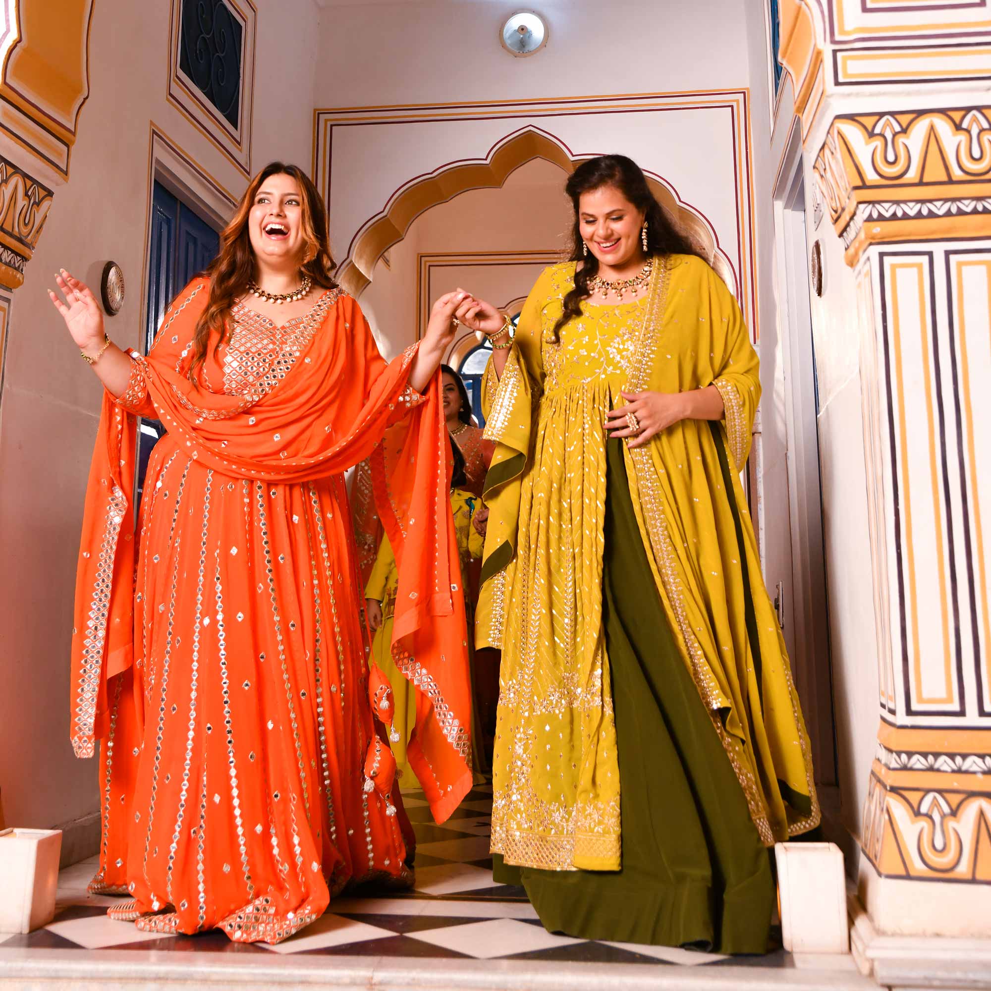 Spiced Mandarine-Orange Mirror Embroidered Pure Georgette Lehenga Set - Image 5