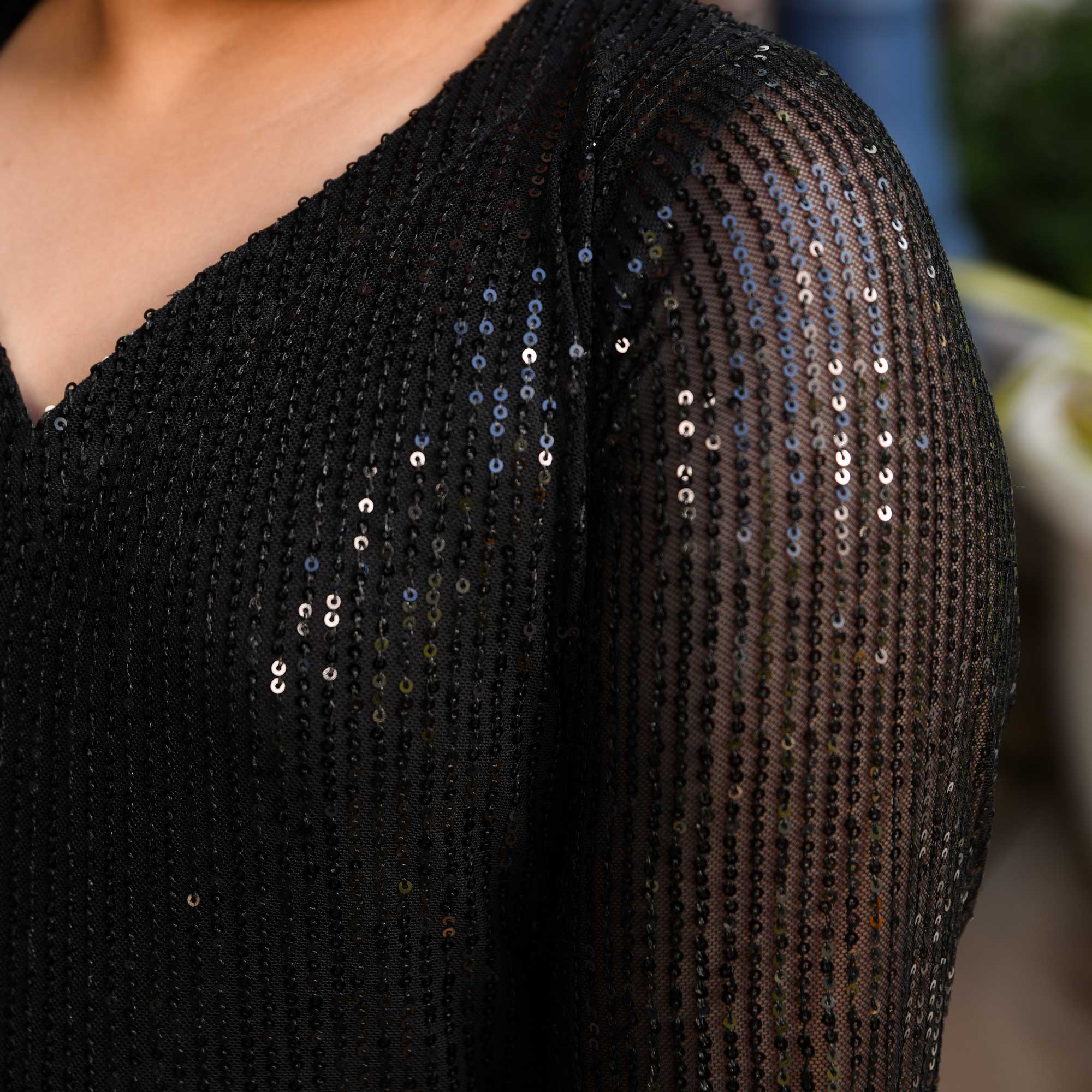 Starry Night Black Sequin Net Stretchable Kids Dress - Image 8