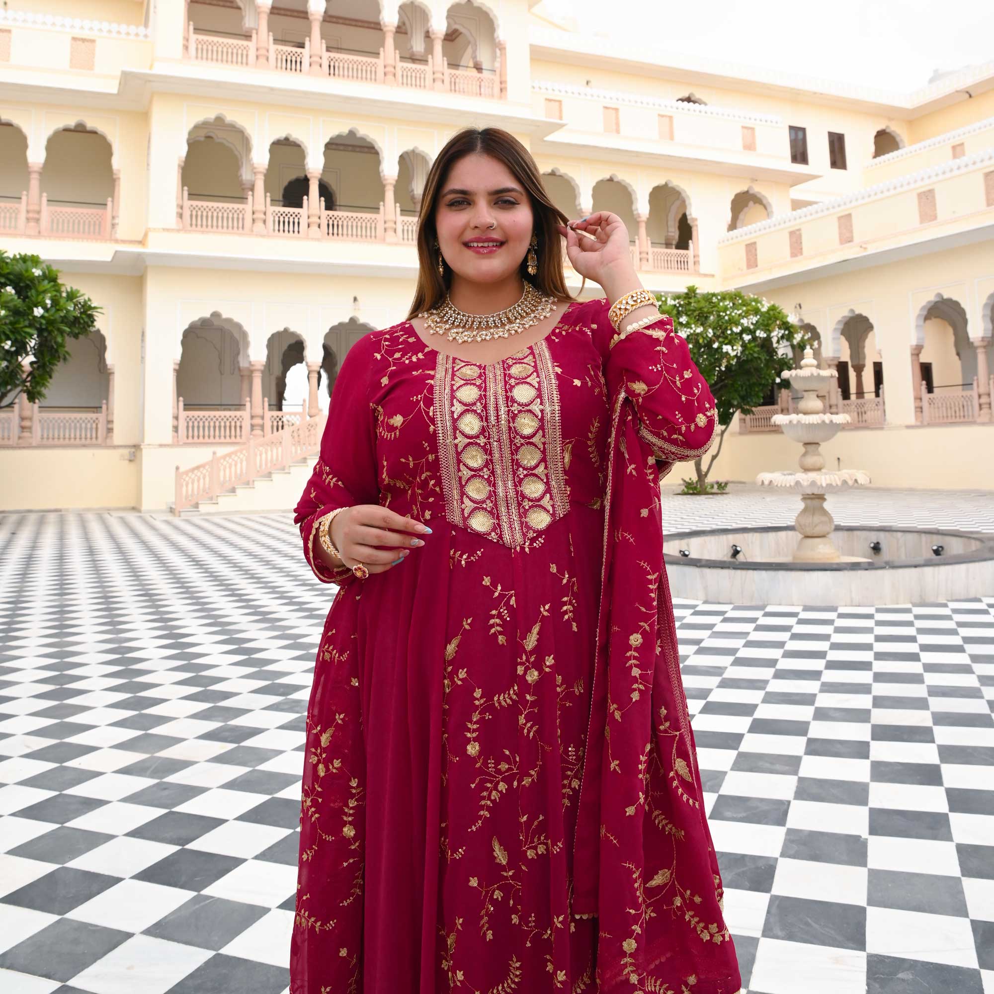 Starstruck Pink Zari & Sequin Embroidered Georgette Anarkali Set - Image 10