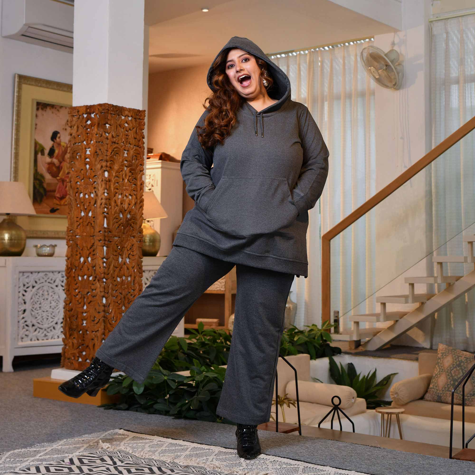 Steel Grey woollen fleece pullover hoodie with side slits - Image 7