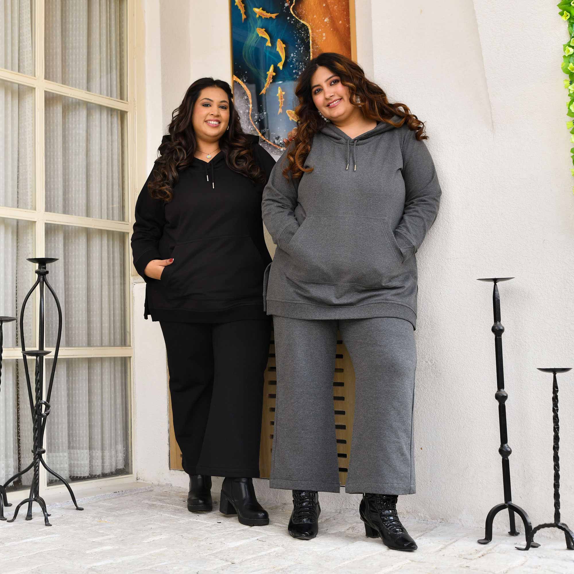 Steel Grey Woollen Fleece Pullover Hoodie Co-ord Set - Image 7