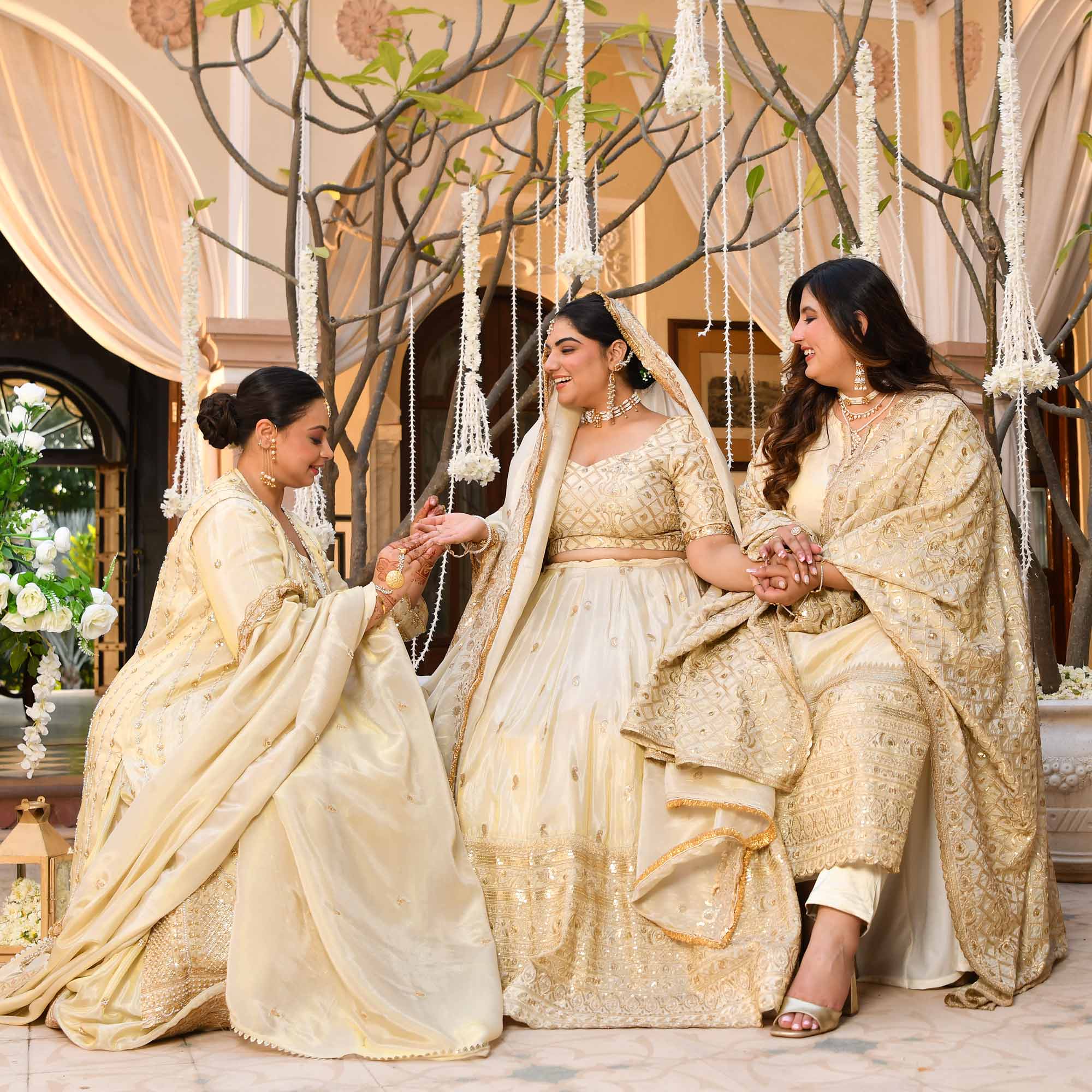 TAAJ- Ivory & Gold Cutdana Embroidered Lehenga Set with Cape - Image 7
