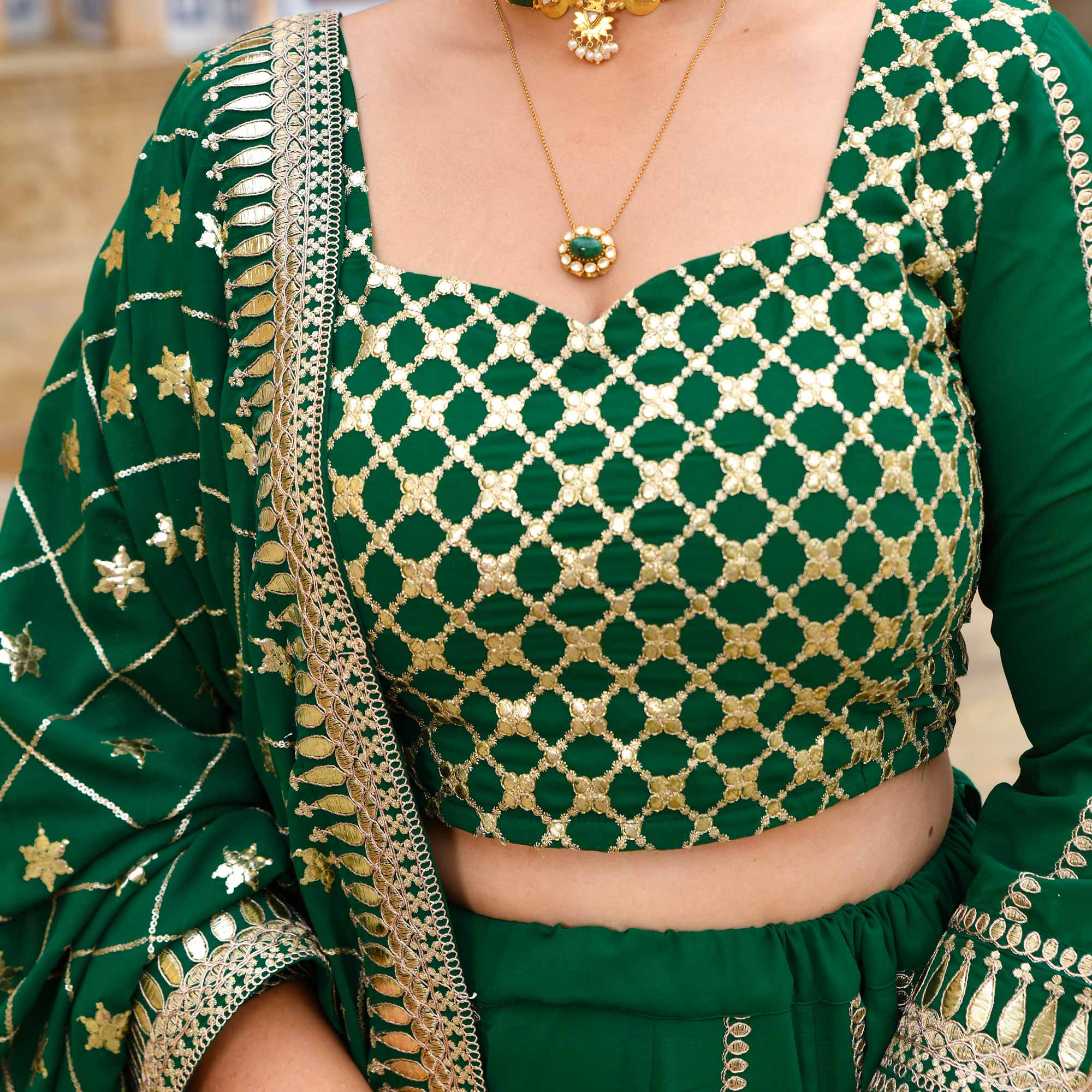 Tara Sitara- Deep Green Sequin Embroidered Georgette Lehenga Set - Image 10