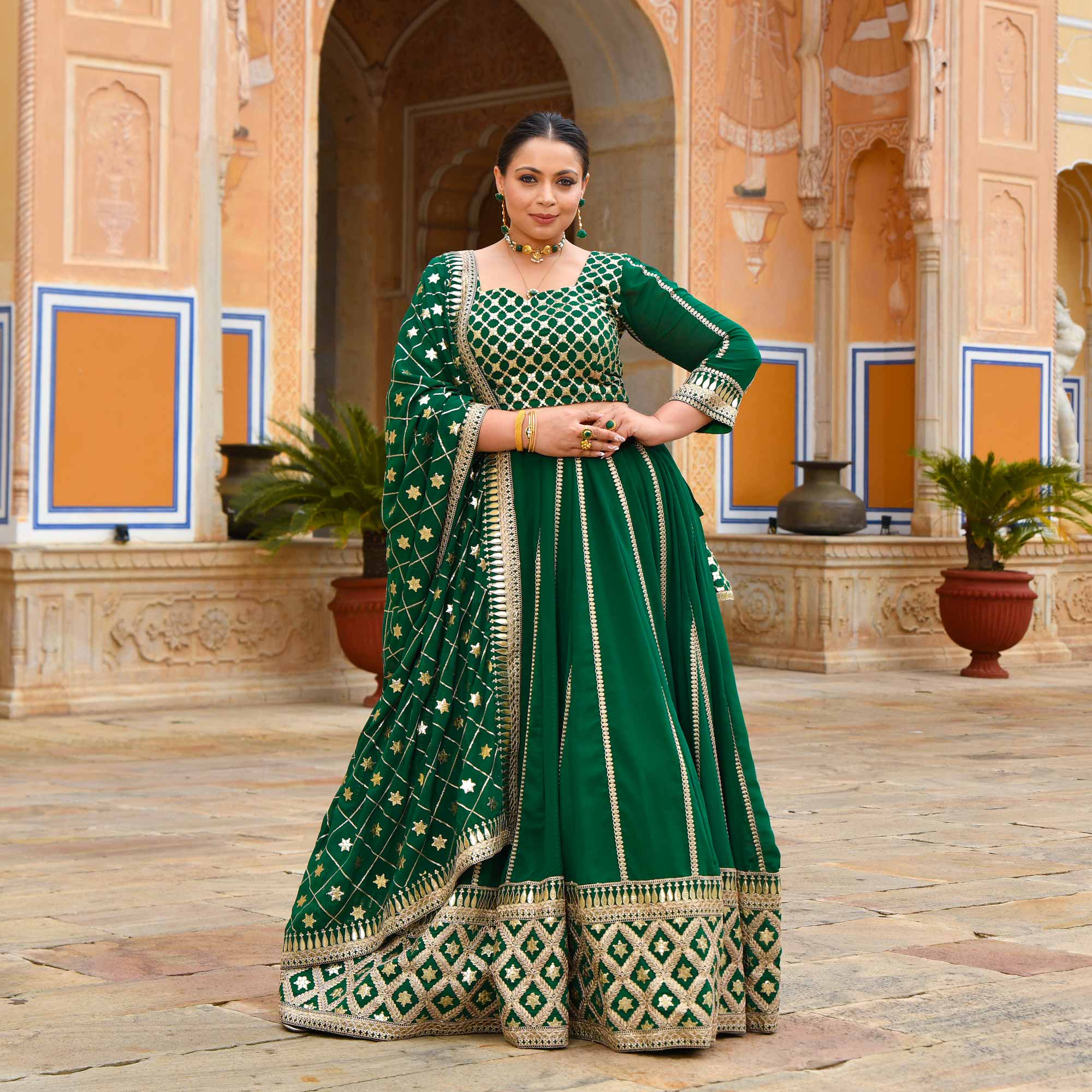 Tara Sitara- Deep Green Sequin Embroidered Georgette Lehenga Set - Image 5