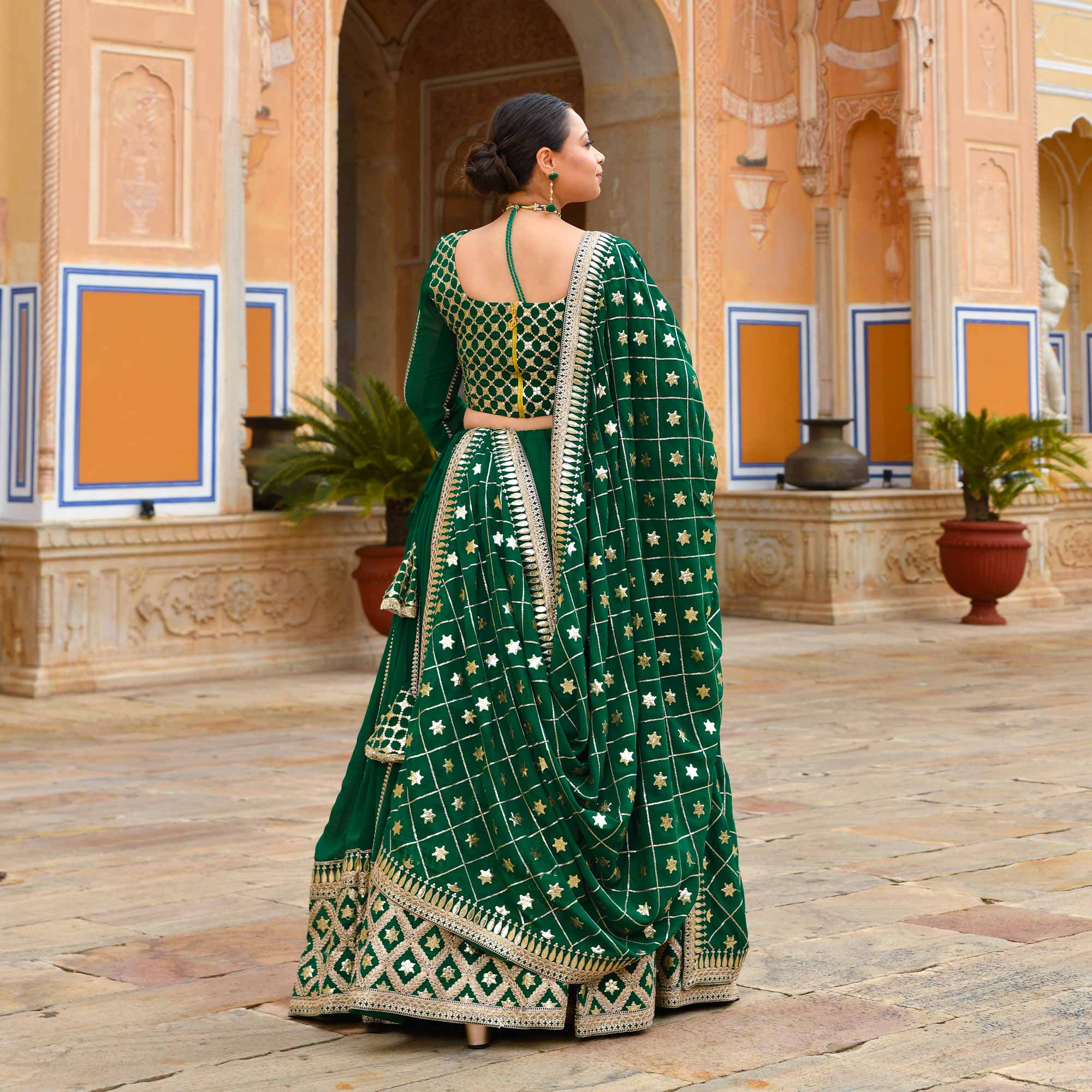 Tara Sitara- Deep Green Sequin Embroidered Georgette Lehenga Set - Image 7