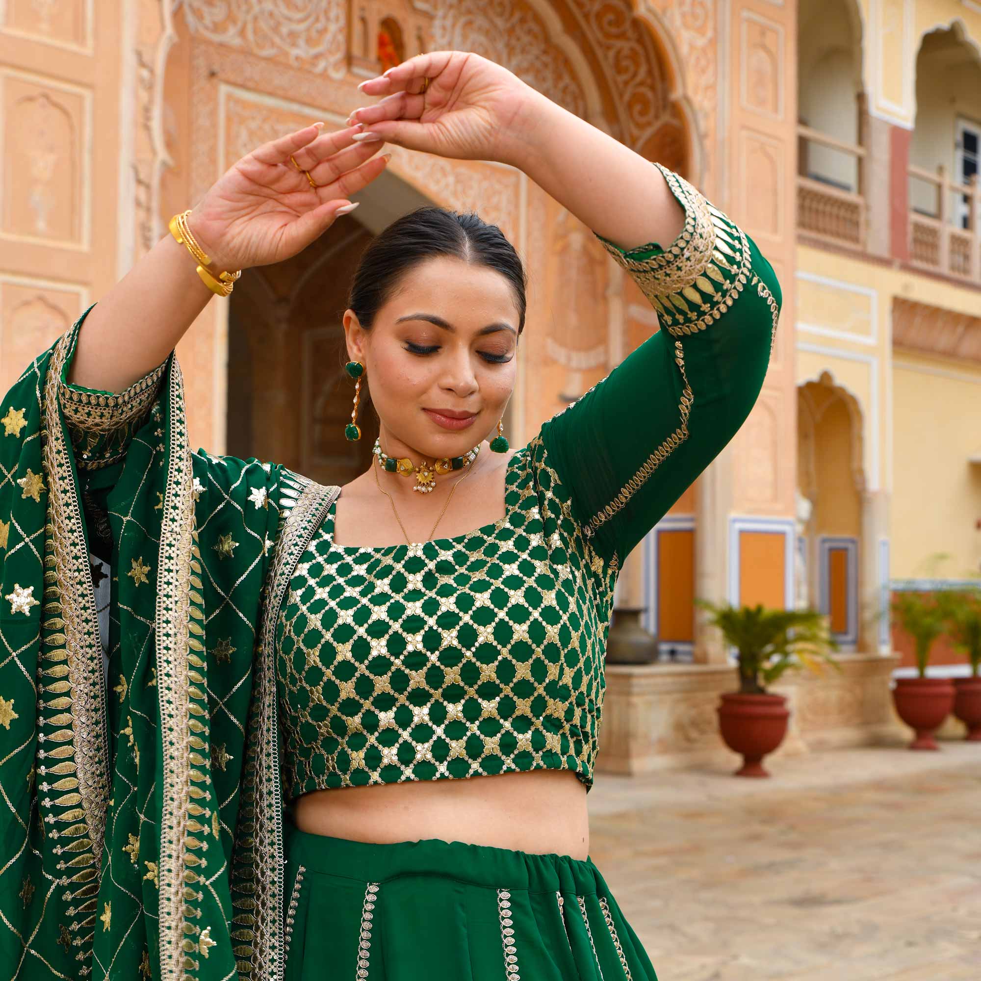 Tara Sitara- Deep Green Sequin Embroidered Georgette Lehenga Set - Image 8