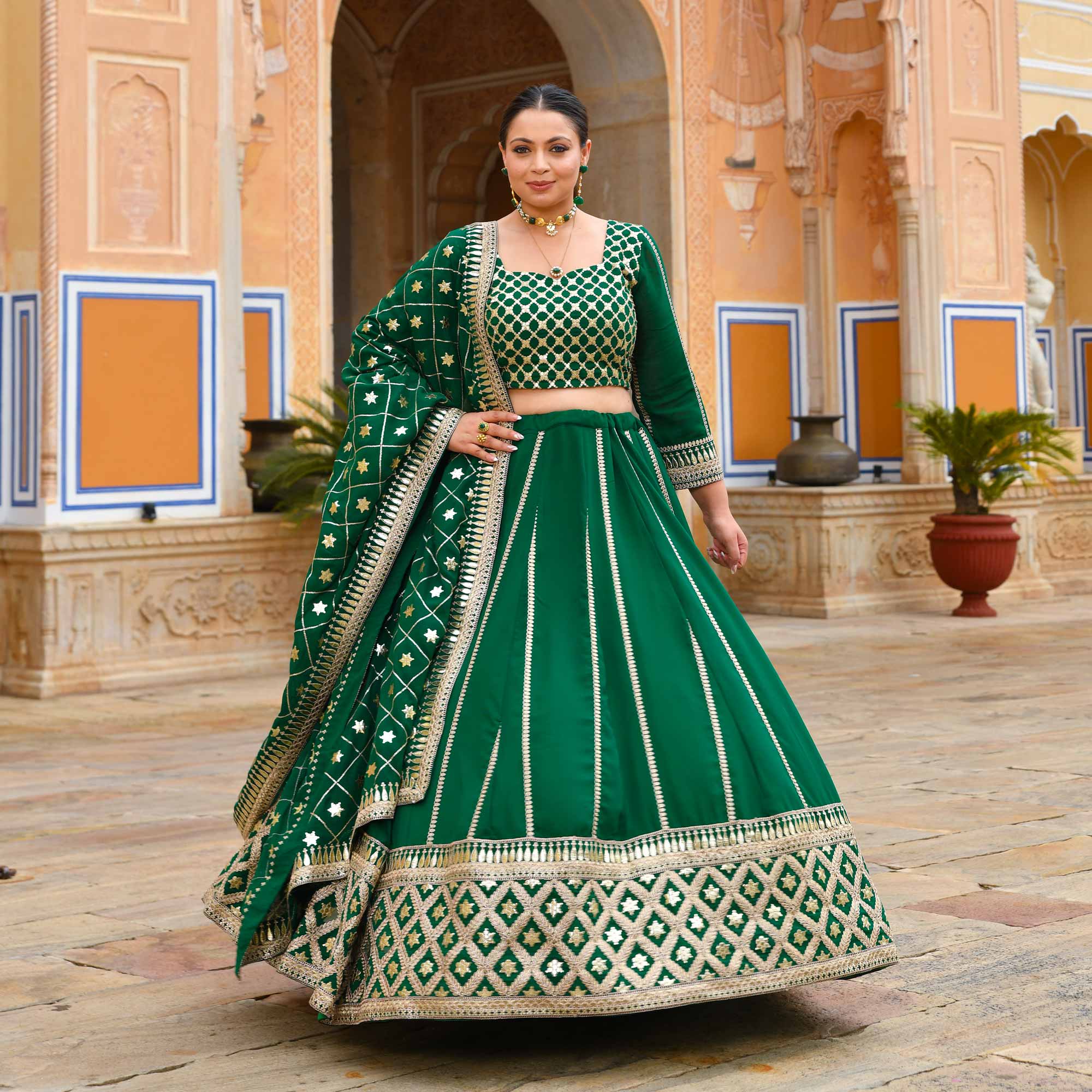 Tara Sitara- Deep Green Sequin Embroidered Georgette Lehenga Set - Image 9