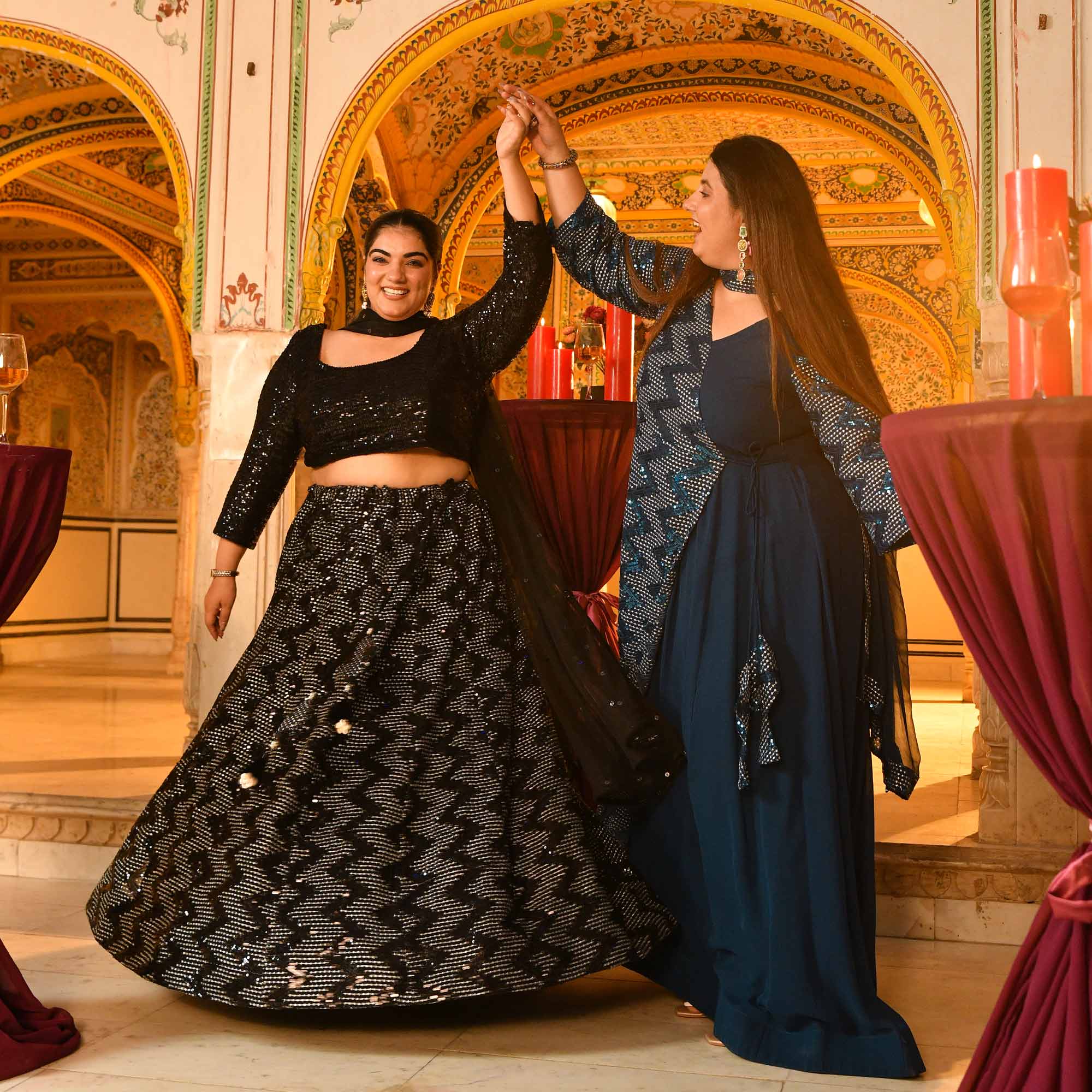 Tiffany- Deep Teal Sequin Embroidered Drape Anarkali Dress - Image 5
