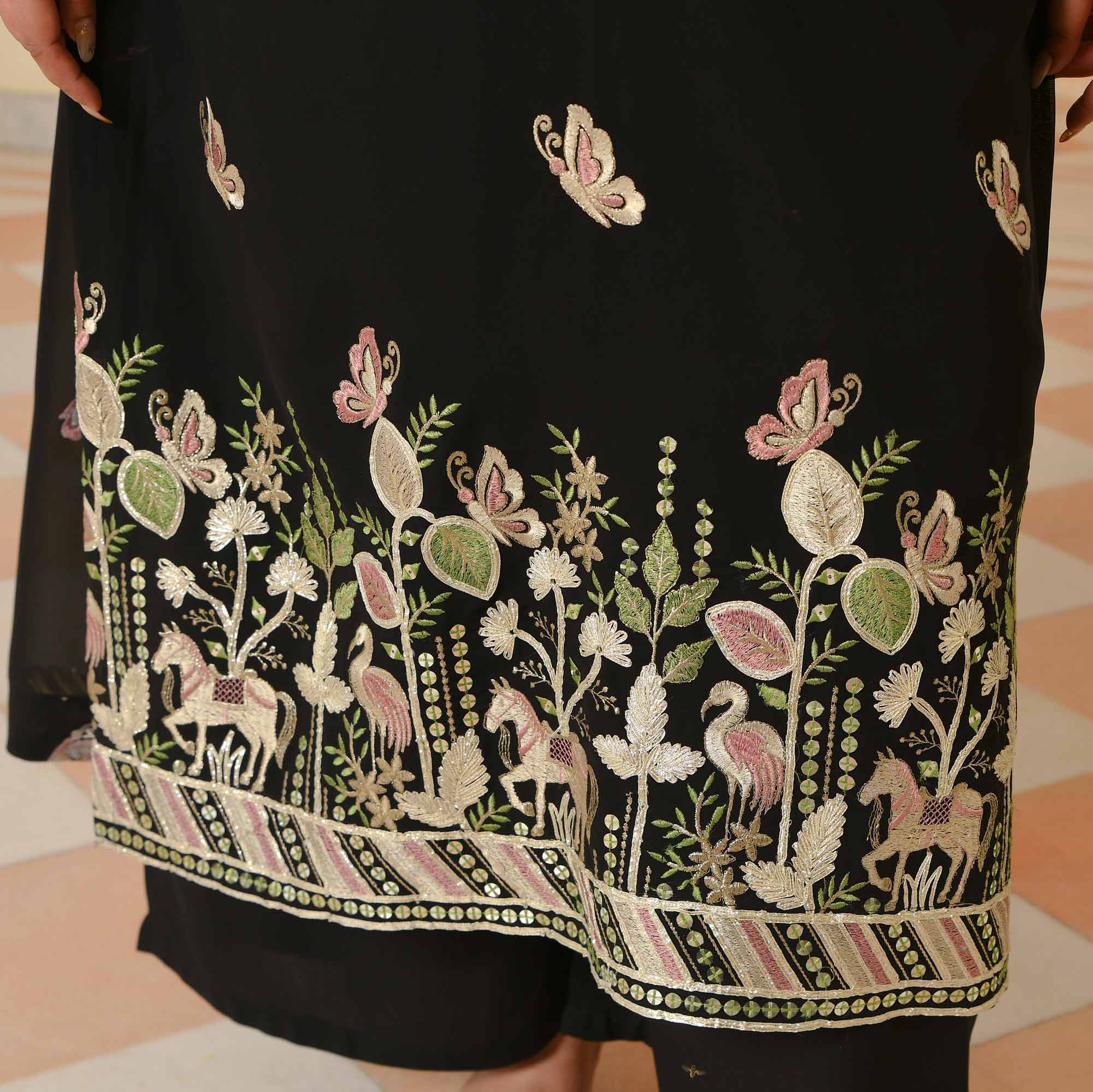 Unstoppable- Black Thread & Gota Embroidered Georgette Kurta Cape Set - Image 10