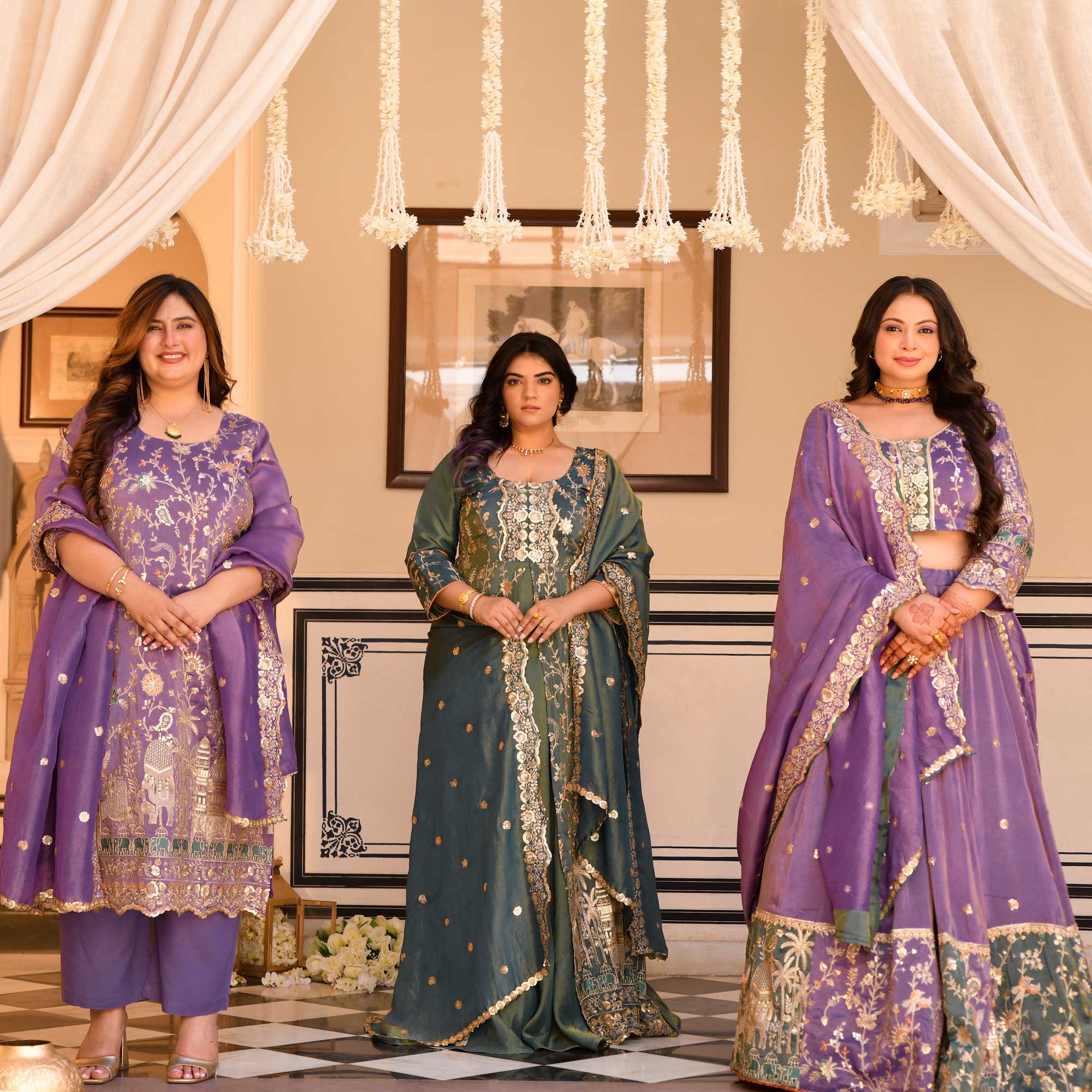 Urvashi - Wisteria Purple Sequin & Thread Embroidered Pure Tissue Silk Suit Set - Image 11
