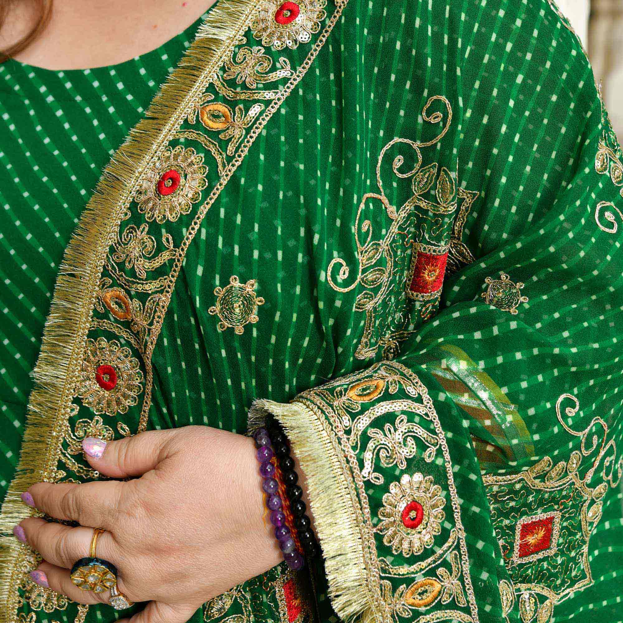 Utsav Ka Noor- Deep Green Mothra Embroidered Anarkali Set - Image 9
