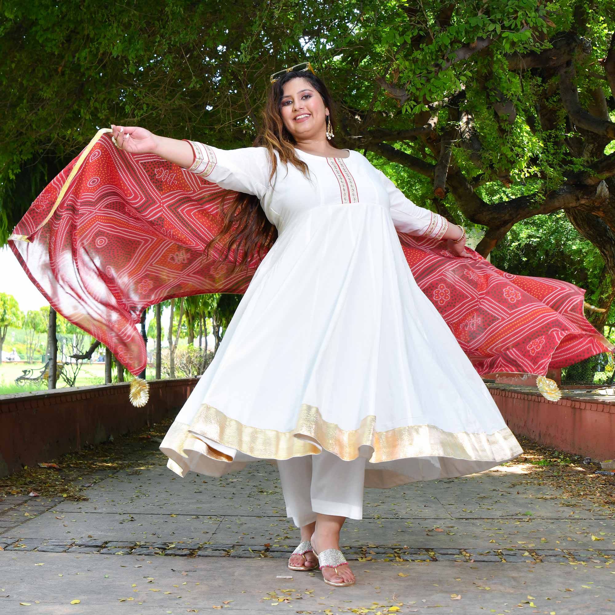 White Royal Cotton Embroidered Anarkali - Image 3