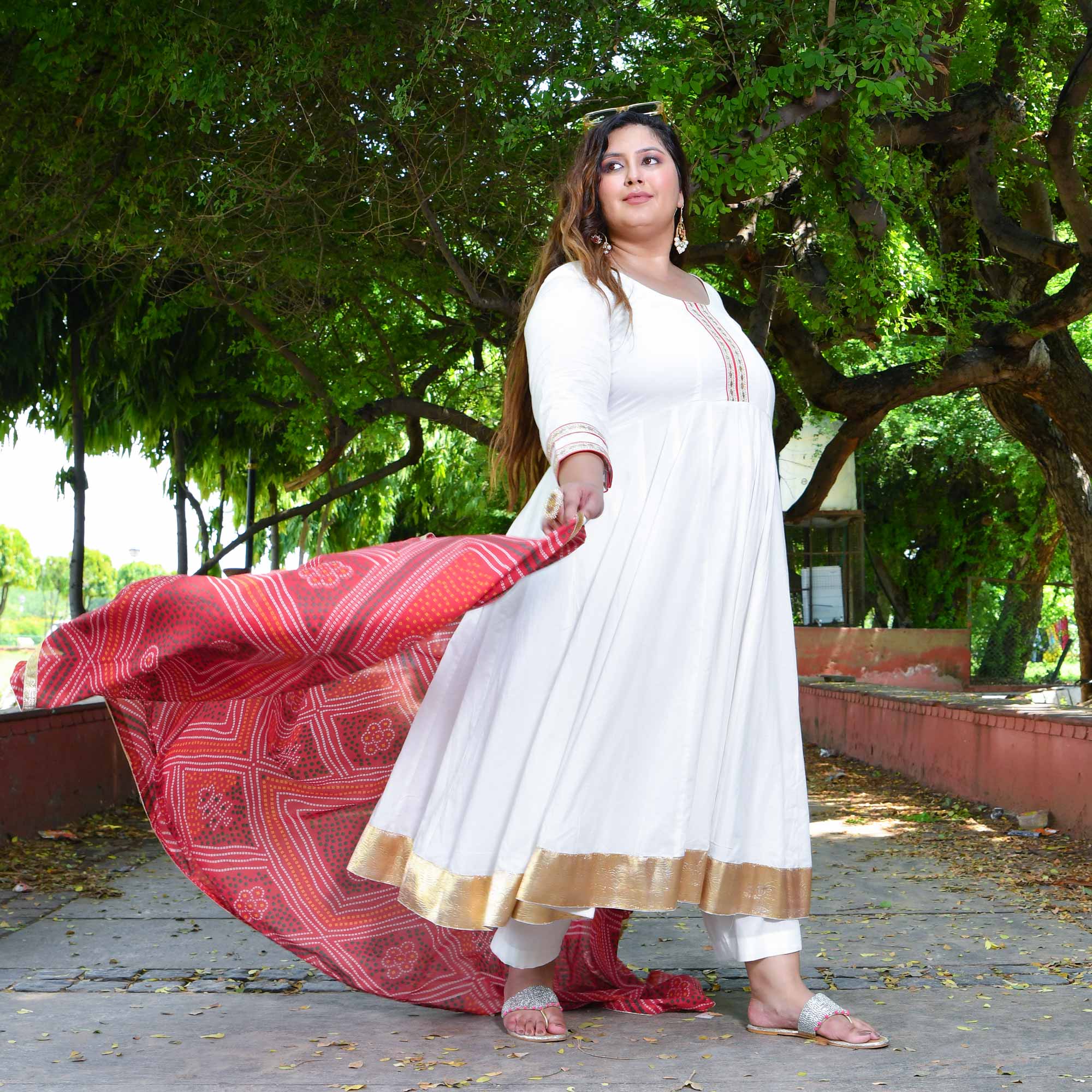 White Royal Cotton Embroidered Anarkali - Image 4