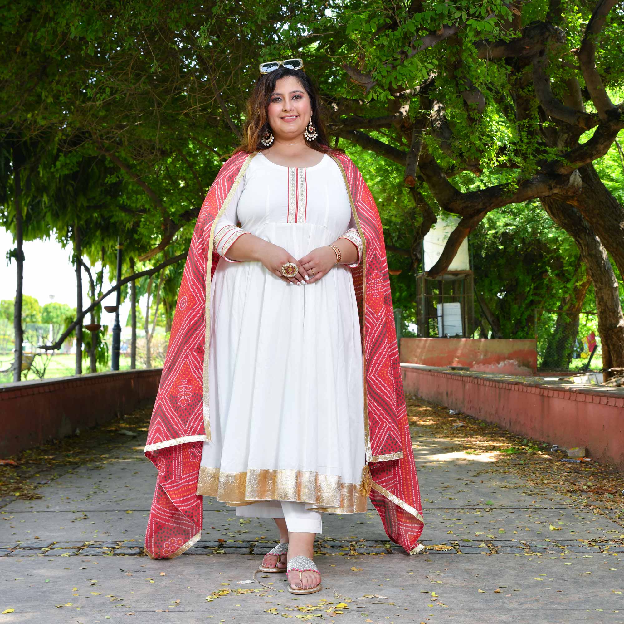 White Royal Cotton Embroidered Anarkali - Image 7