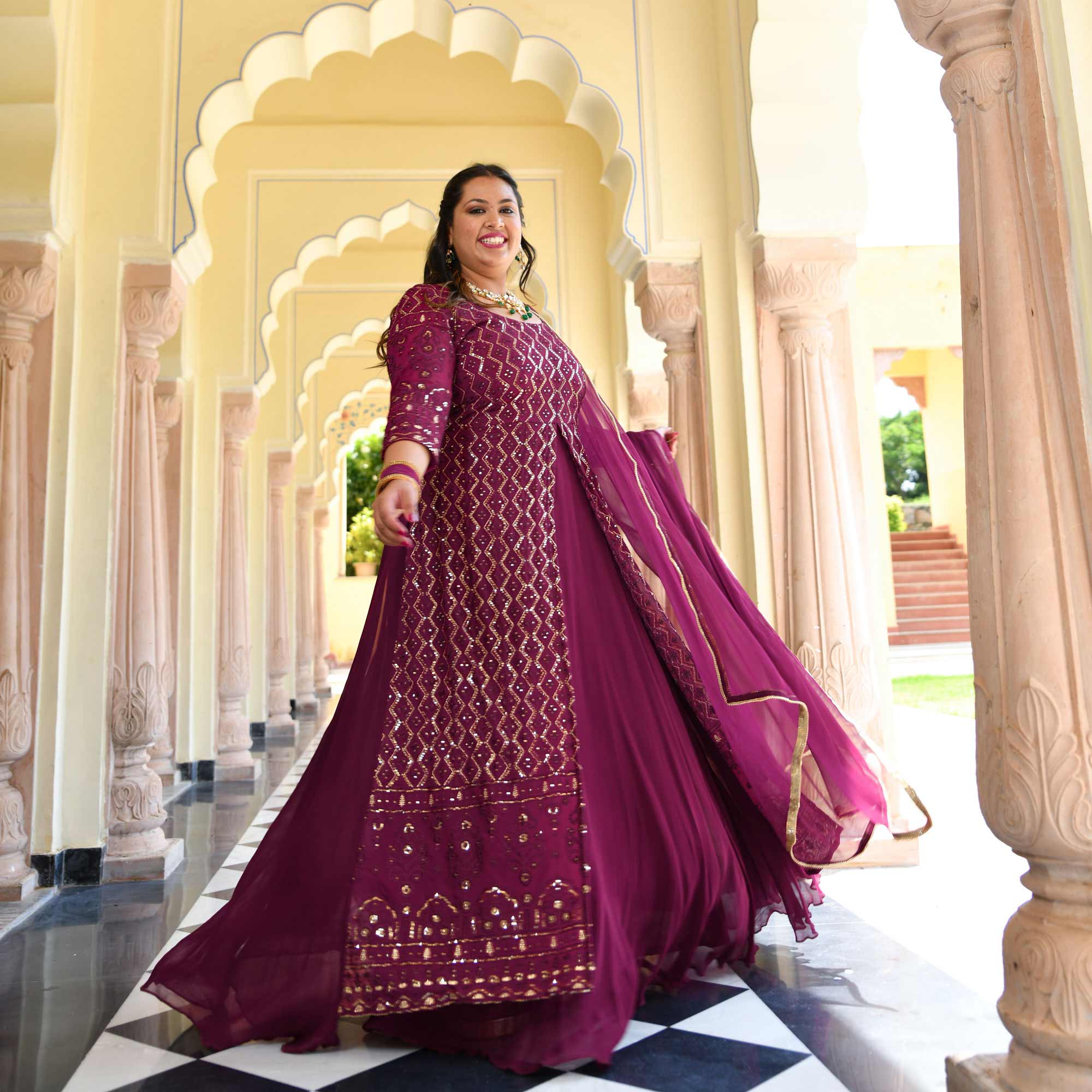 Wine Thread Embroidered Georgette Anarkali Dress - Image 8